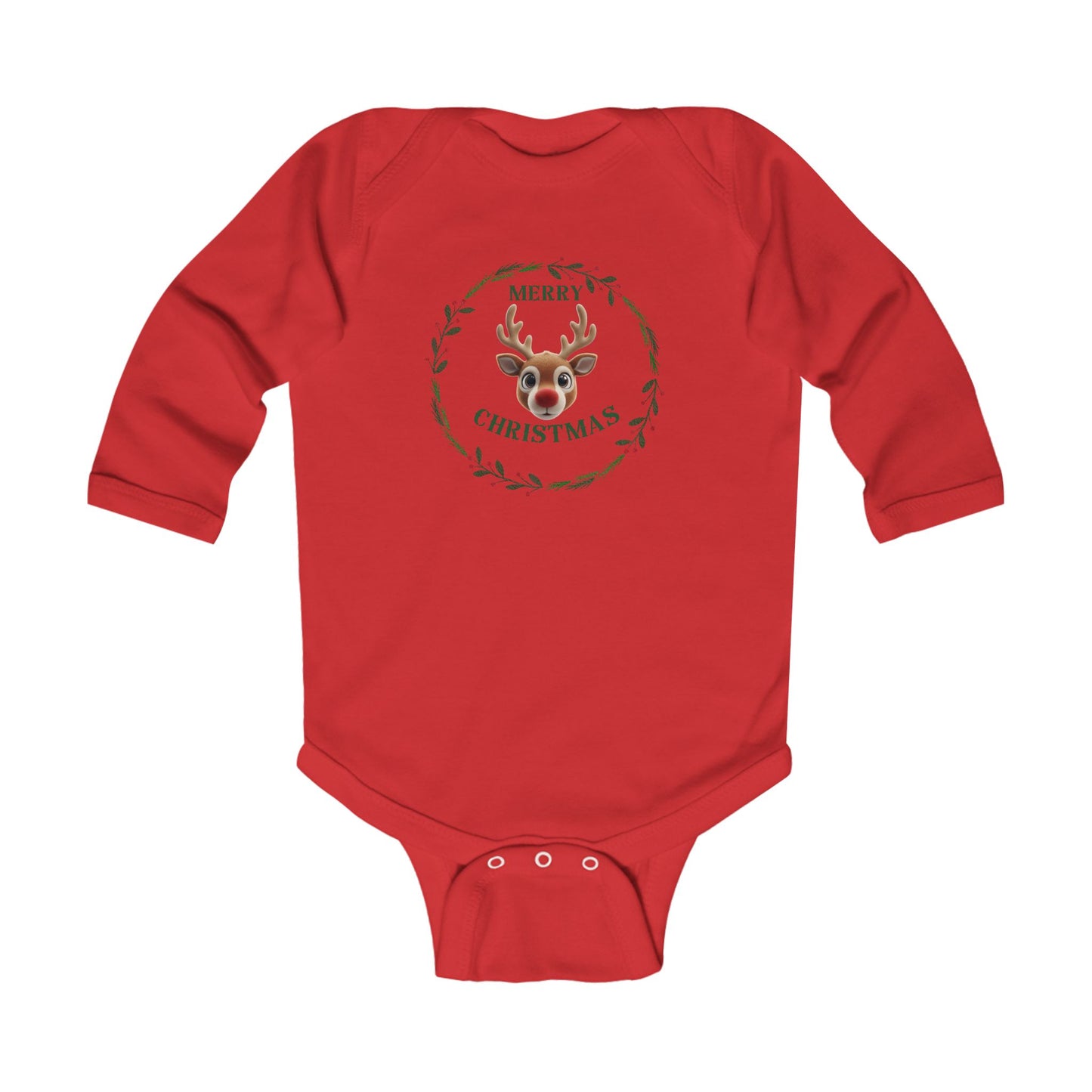 Merry Christmas Reindeer Infant Long Sleeve Bodysuit