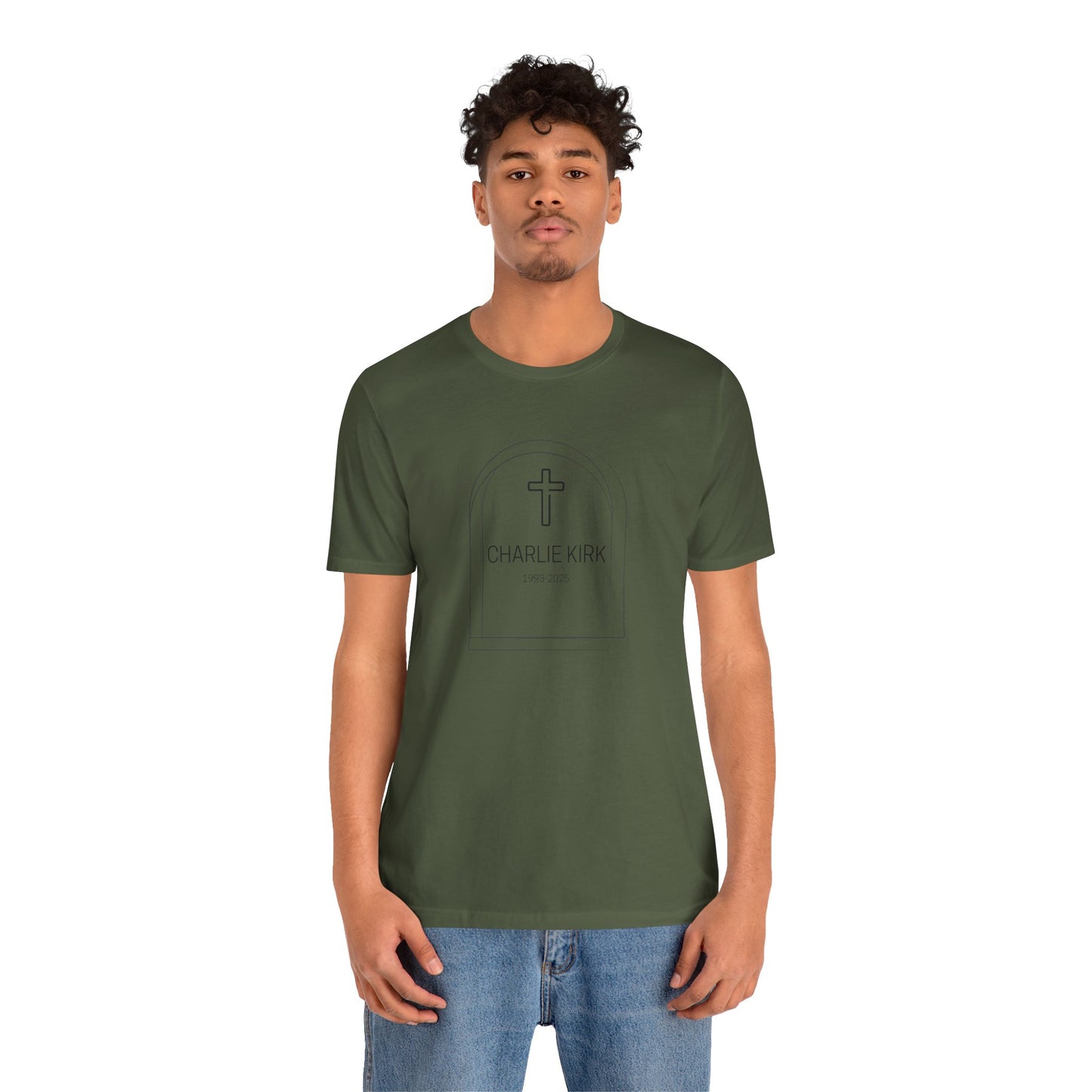 Charlie Kirk, Christian Faith Unisex Tee, Graveyard Cross Shirt, Religious Casual Wear, Inspirational Gift, Church Event Tee