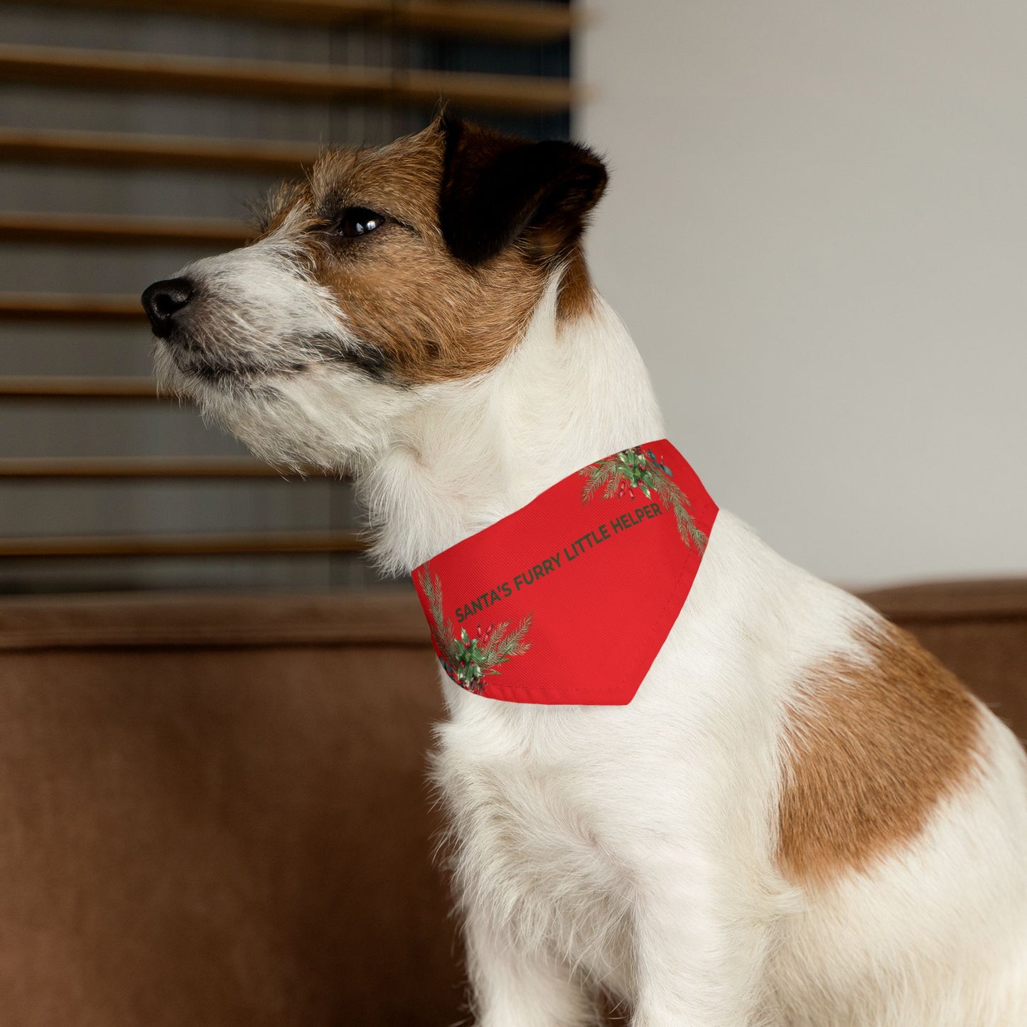 Pet Bandana — "Santa's Furry Little Helper" Red Holiday Collar Bandana for Dogs & Cats