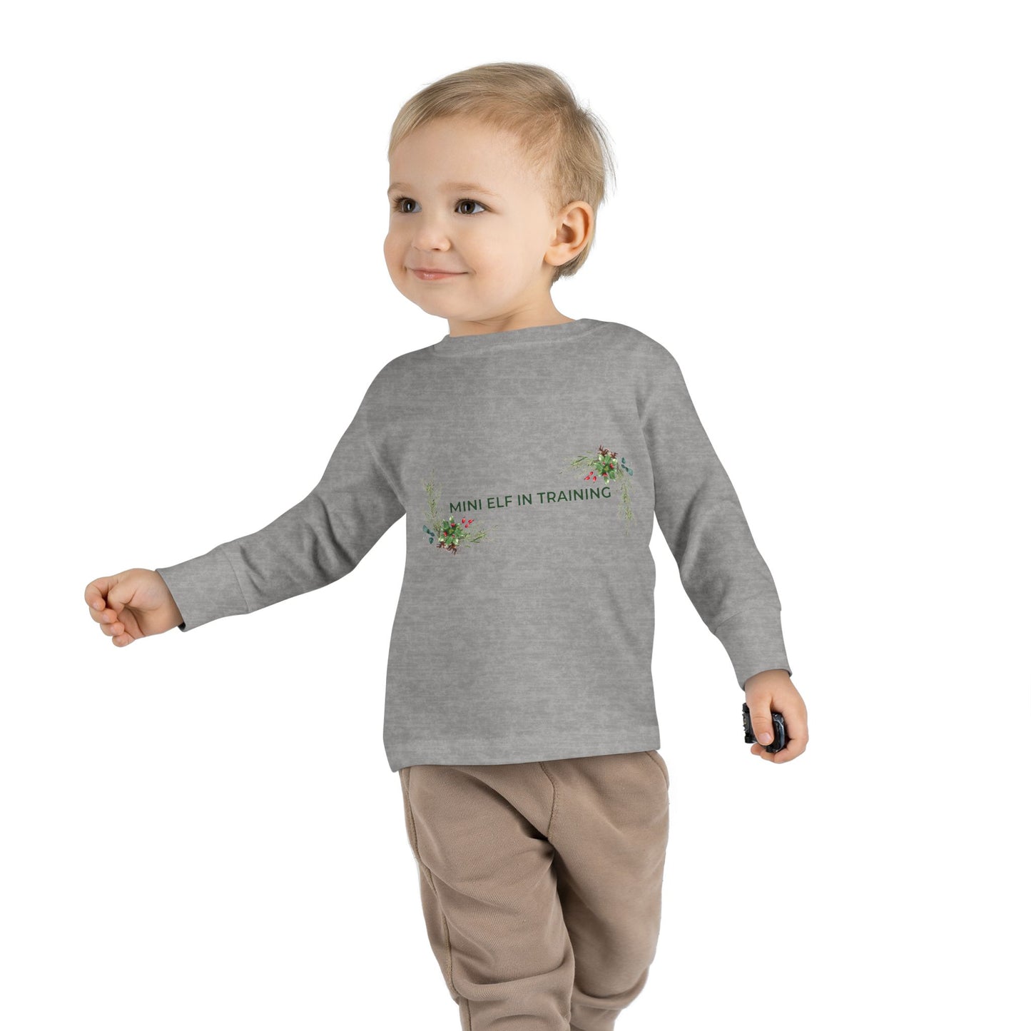 Toddler Long Sleeve Tee — "Mini Elf In Training" Holiday Floral Baby Shirt