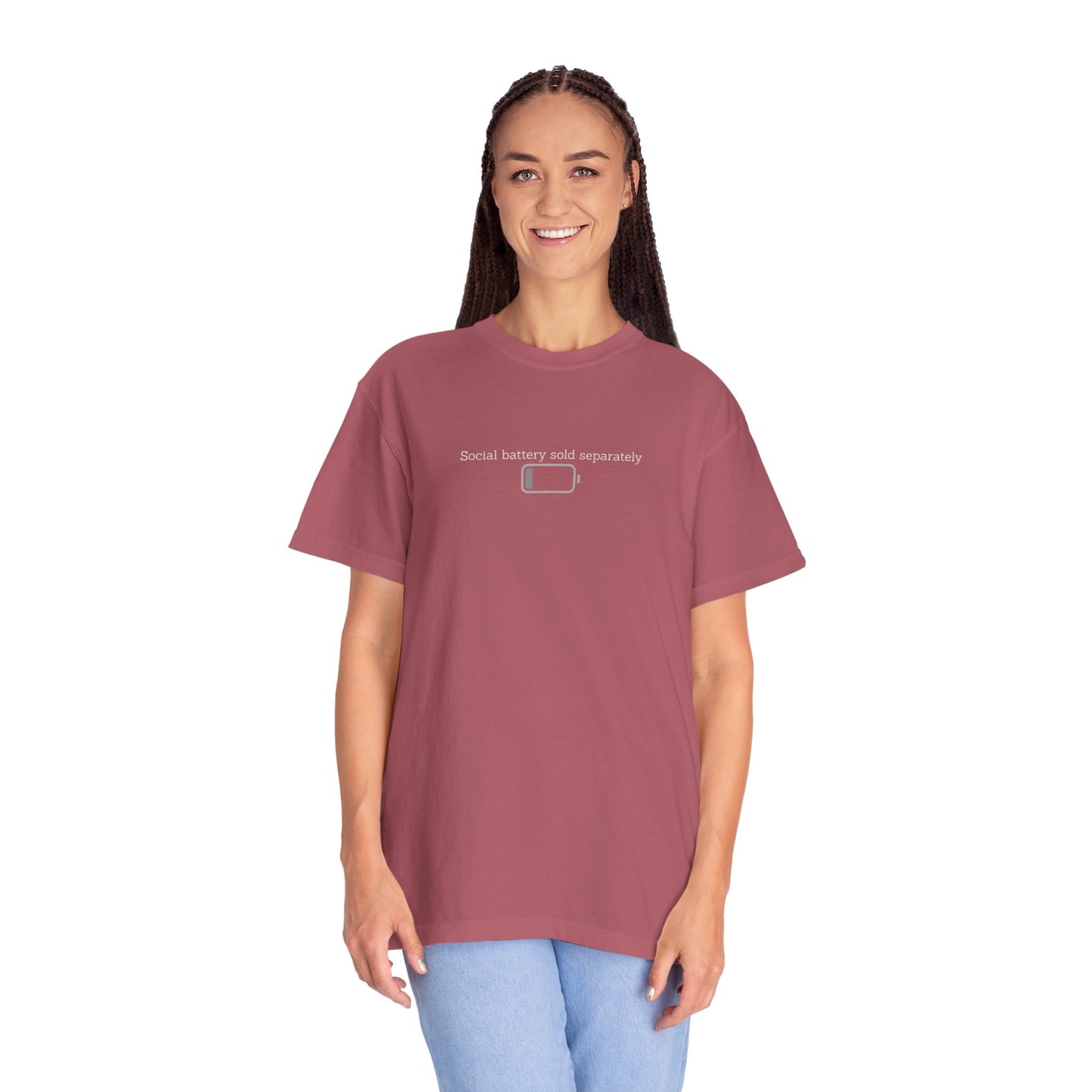 Unisex Garment-Dyed T-shirt with 'Socks Battery Not Included' Design, Funny Gift, Casual Wear, Birthday, Everyday Style, Lighthearted Humor