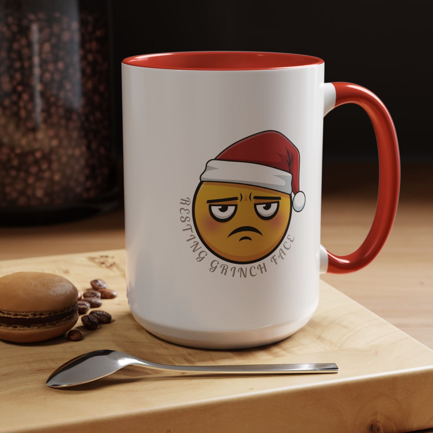Grinch Face Accent Coffee Mug — Funny Santa Emoji Holiday Coffee Cup (11/15 oz)