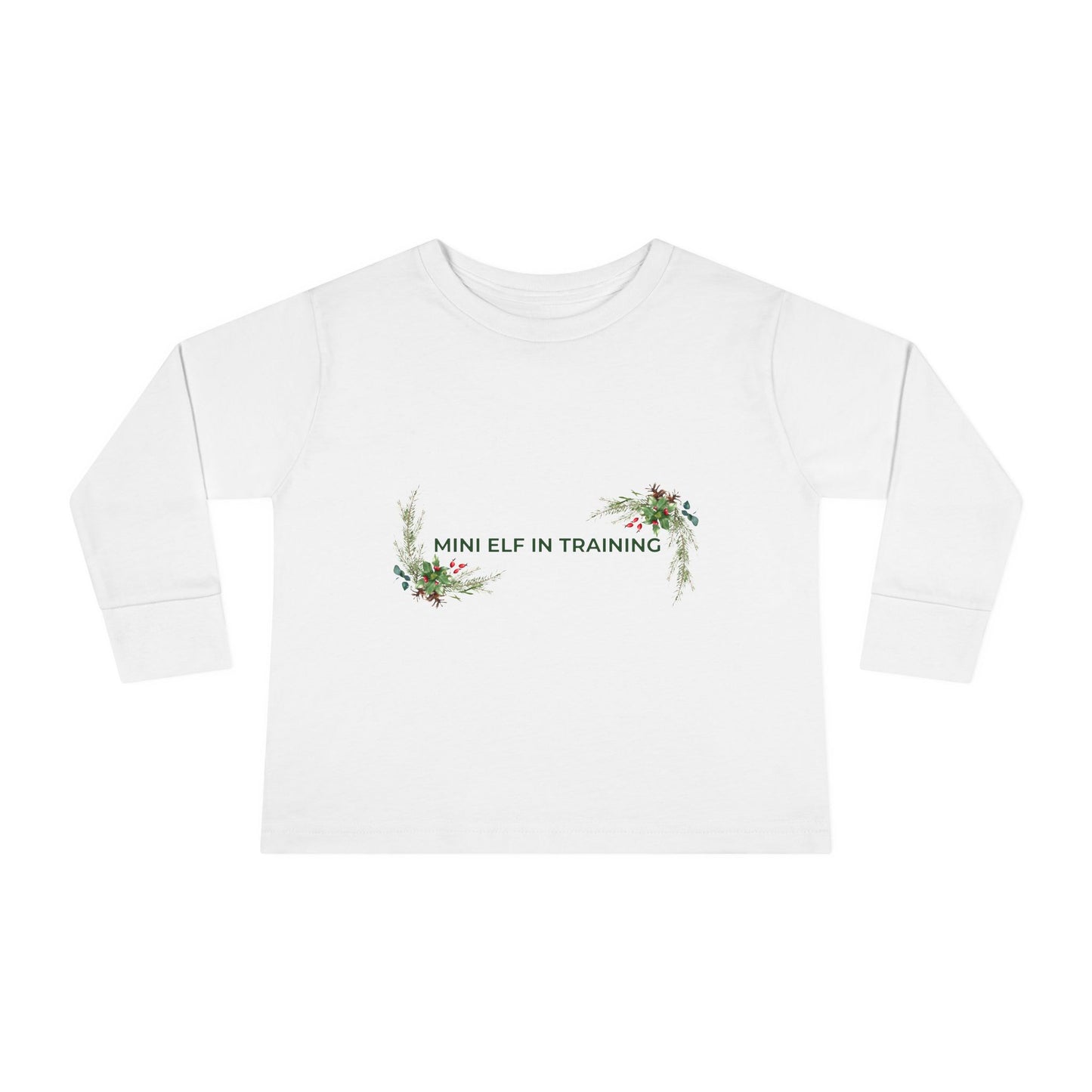 Toddler Long Sleeve Tee — "Mini Elf In Training" Holiday Floral Baby Shirt