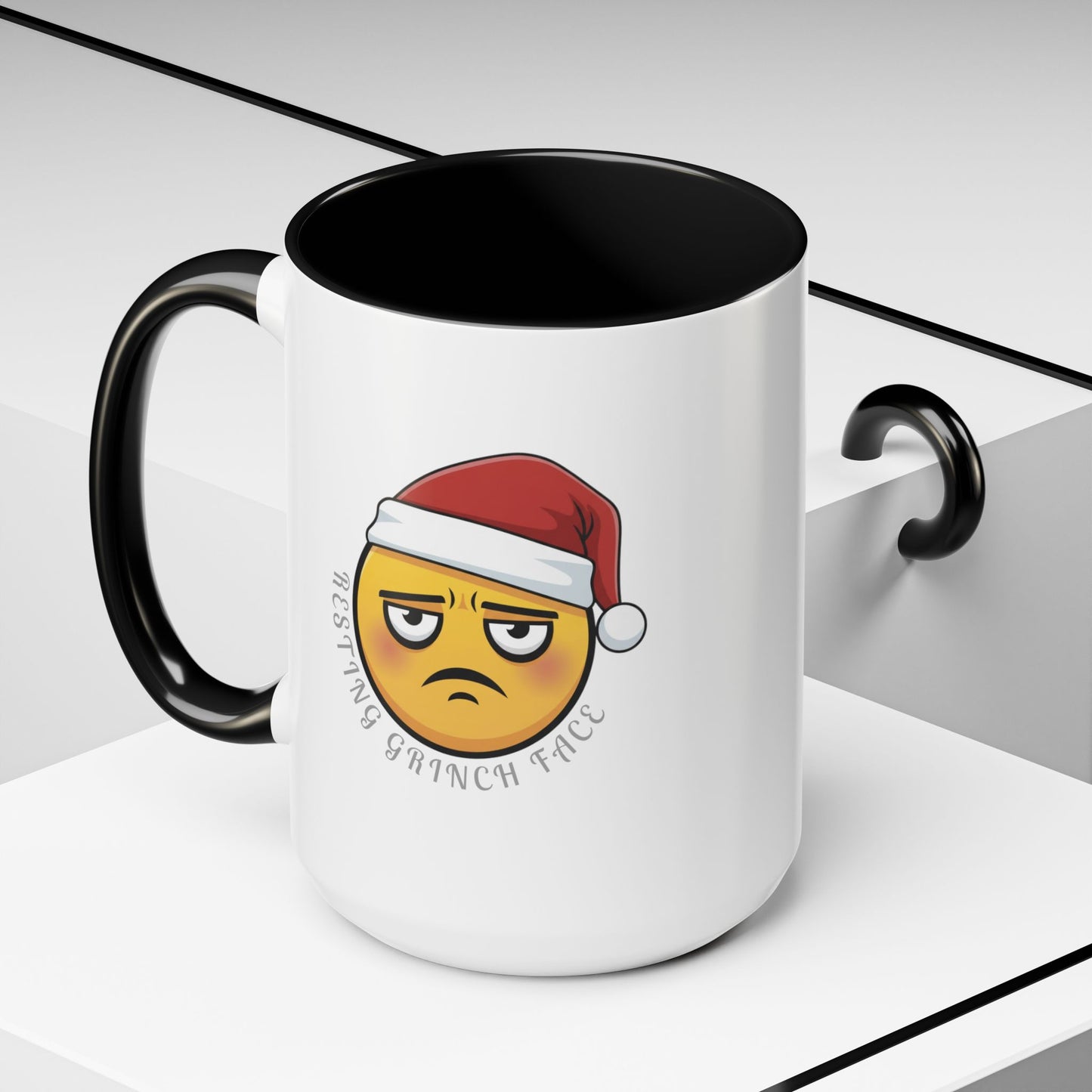 Grinch Face Accent Coffee Mug — Funny Santa Emoji Holiday Coffee Cup (11/15 oz)