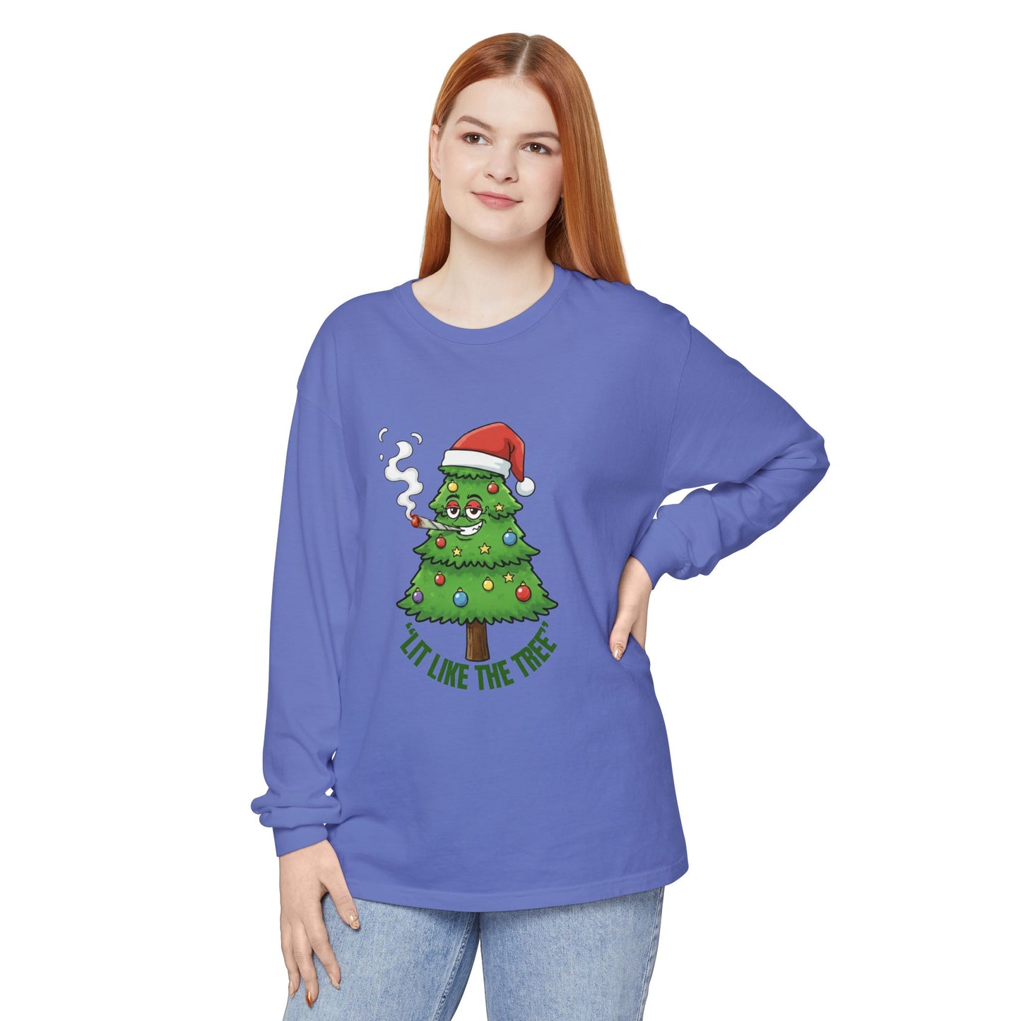 Funny 'Lit Like The Tree' Christmas Tree Long Sleeve Tee