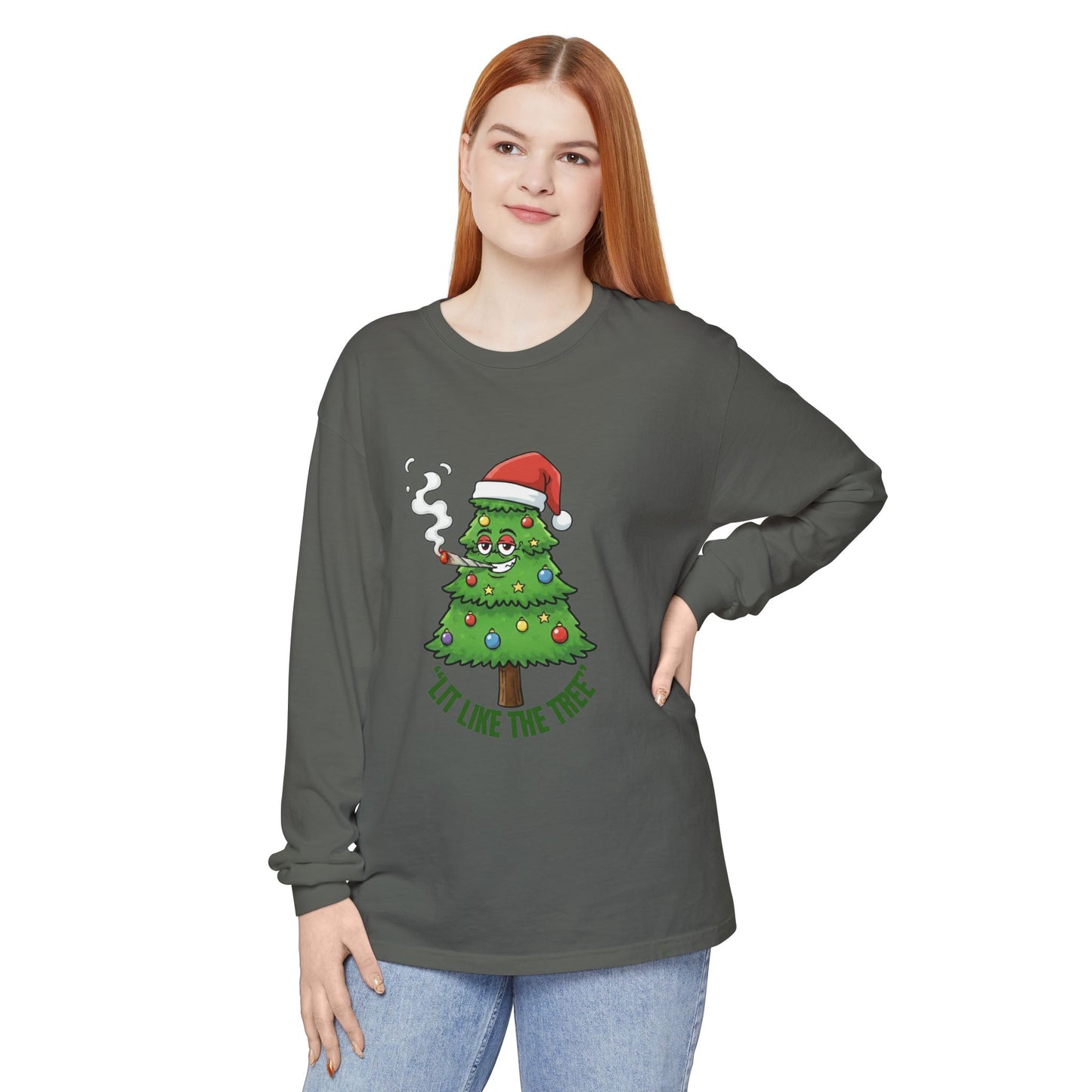 Funny 'Lit Like The Tree' Christmas Tree Long Sleeve Tee