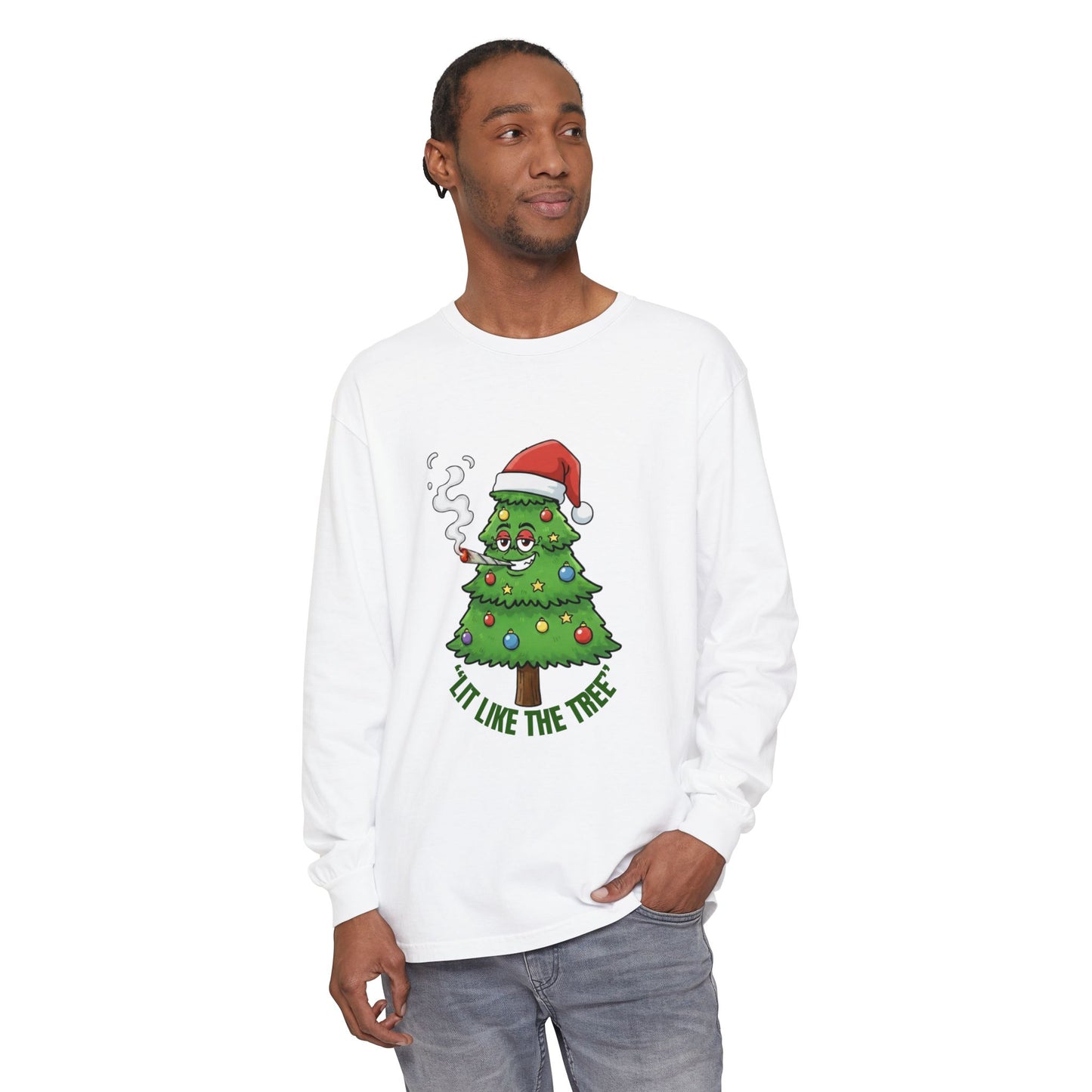 Funny 'Lit Like The Tree' Christmas Tree Long Sleeve Tee
