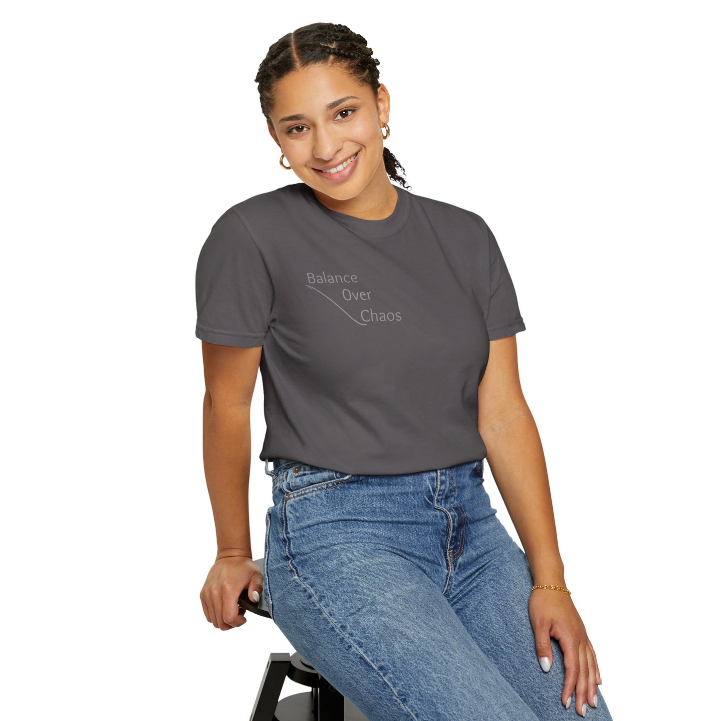 Balance Over Chaos Unisex Garment-Dyed T-Shirt, Casual Tee, Gift for Mindfulness, Relaxed Fit Top, Everyday Wear