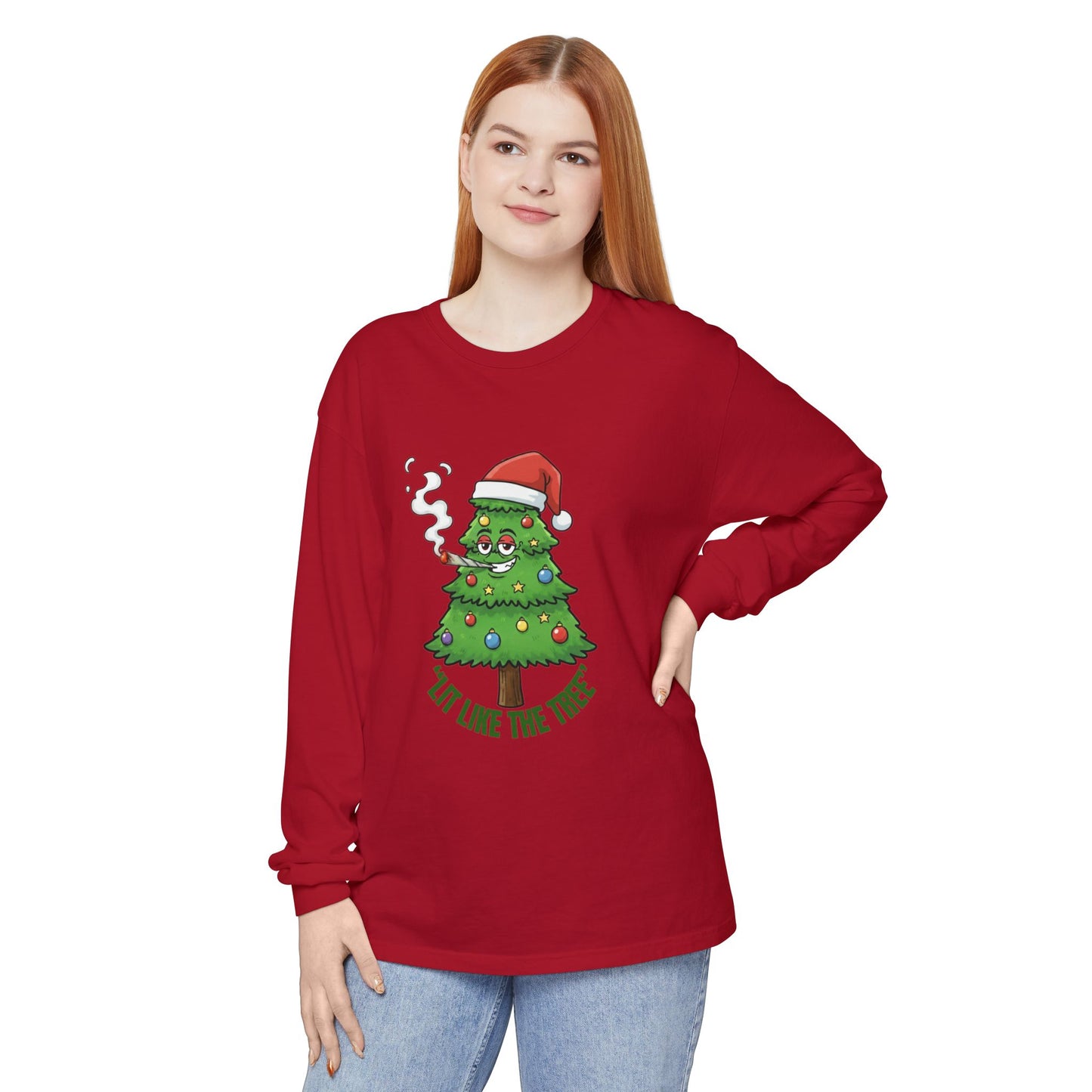 Funny 'Lit Like The Tree' Christmas Tree Long Sleeve Tee