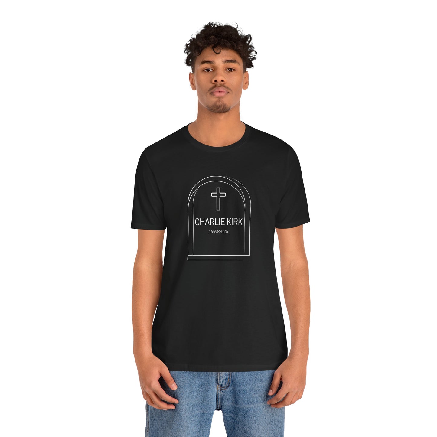 Charlie Kirk, Christian Faith Unisex Tee, Graveyard Cross Shirt, Religious Casual Wear, Inspirational Gift, Church Event Tee