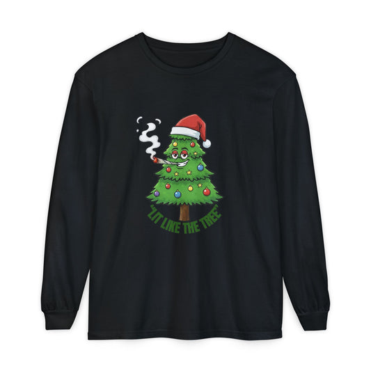 Funny 'Lit Like The Tree' Christmas Tree Long Sleeve Tee