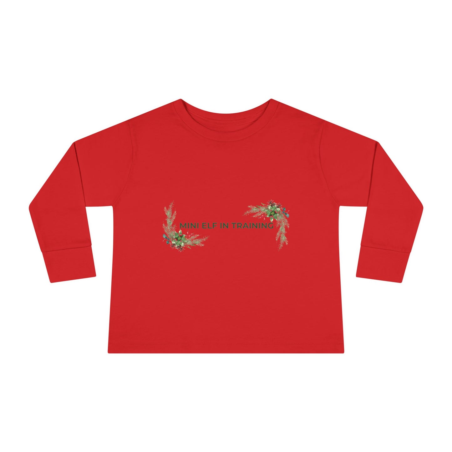 Toddler Long Sleeve Tee — "Mini Elf In Training" Holiday Floral Baby Shirt