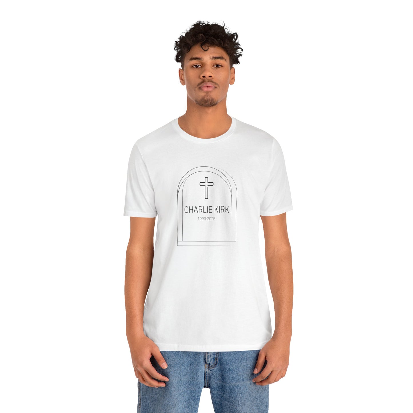 Charlie Kirk, Christian Faith Unisex Tee, Graveyard Cross Shirt, Religious Casual Wear, Inspirational Gift, Church Event Tee