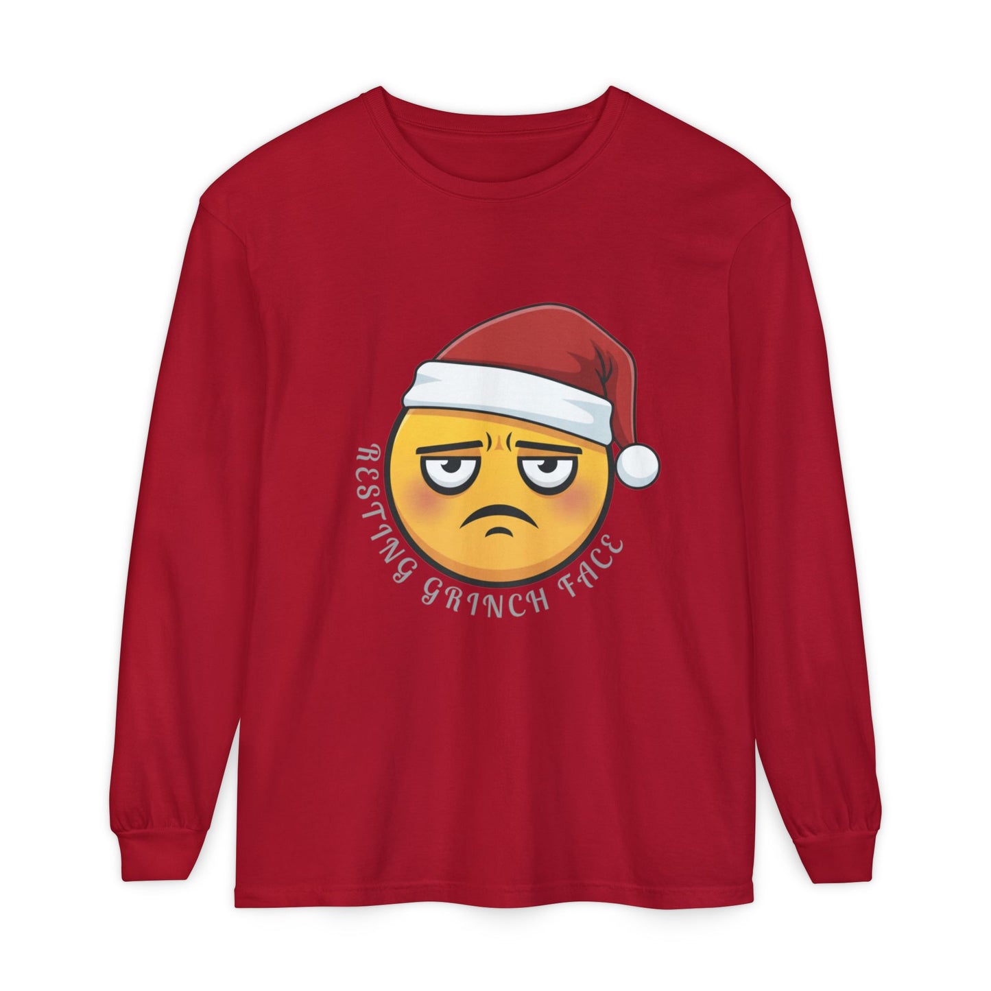 Grinch Face Santa Emoji Long Sleeve Tee — "Resting Grinch Face" Holiday Shirt