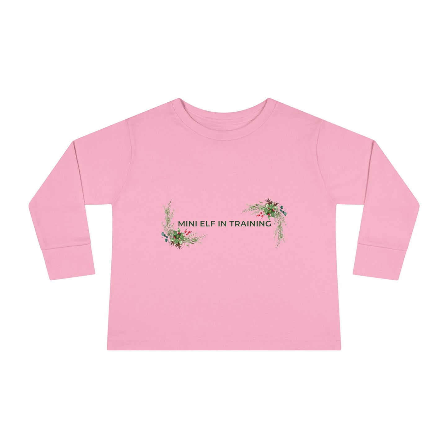 Toddler Long Sleeve Tee — "Mini Elf In Training" Holiday Floral Baby Shirt
