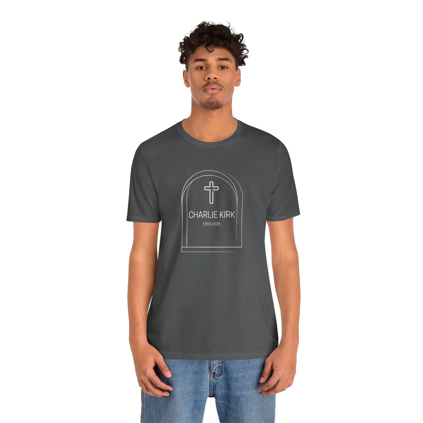 Charlie Kirk, Christian Faith Unisex Tee, Graveyard Cross Shirt, Religious Casual Wear, Inspirational Gift, Church Event Tee