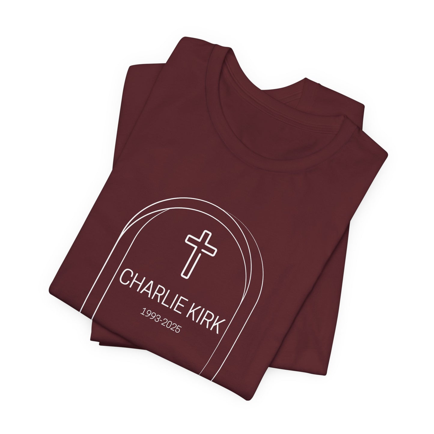 Charlie Kirk, Christian Faith Unisex Tee, Graveyard Cross Shirt, Religious Casual Wear, Inspirational Gift, Church Event Tee