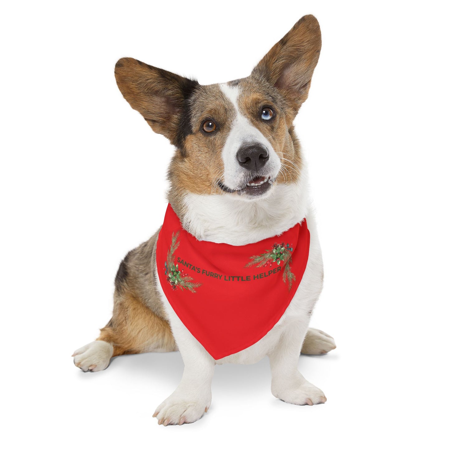 Pet Bandana — "Santa's Furry Little Helper" Red Holiday Collar Bandana for Dogs & Cats