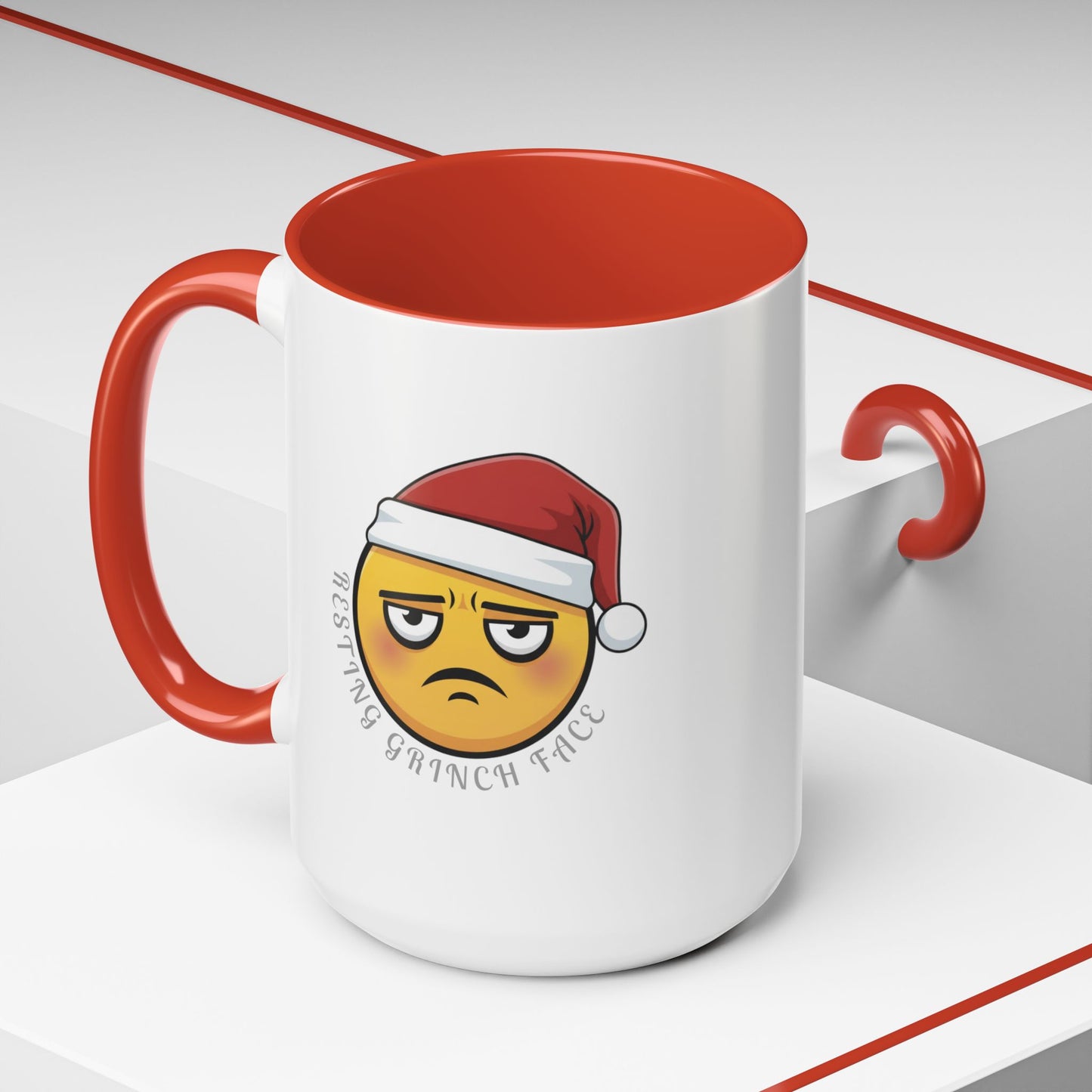 Grinch Face Accent Coffee Mug — Funny Santa Emoji Holiday Coffee Cup (11/15 oz)