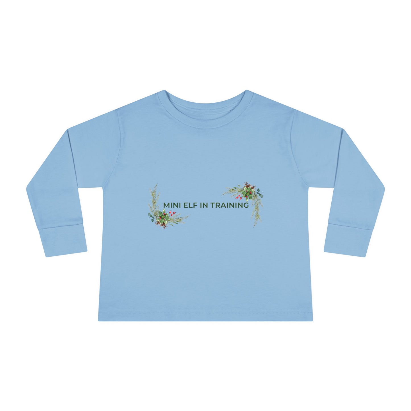 Toddler Long Sleeve Tee — "Mini Elf In Training" Holiday Floral Baby Shirt