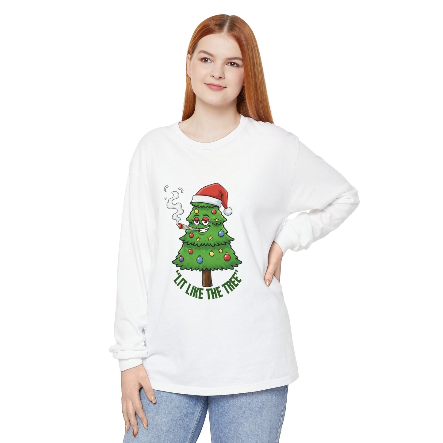 Funny 'Lit Like The Tree' Christmas Tree Long Sleeve Tee