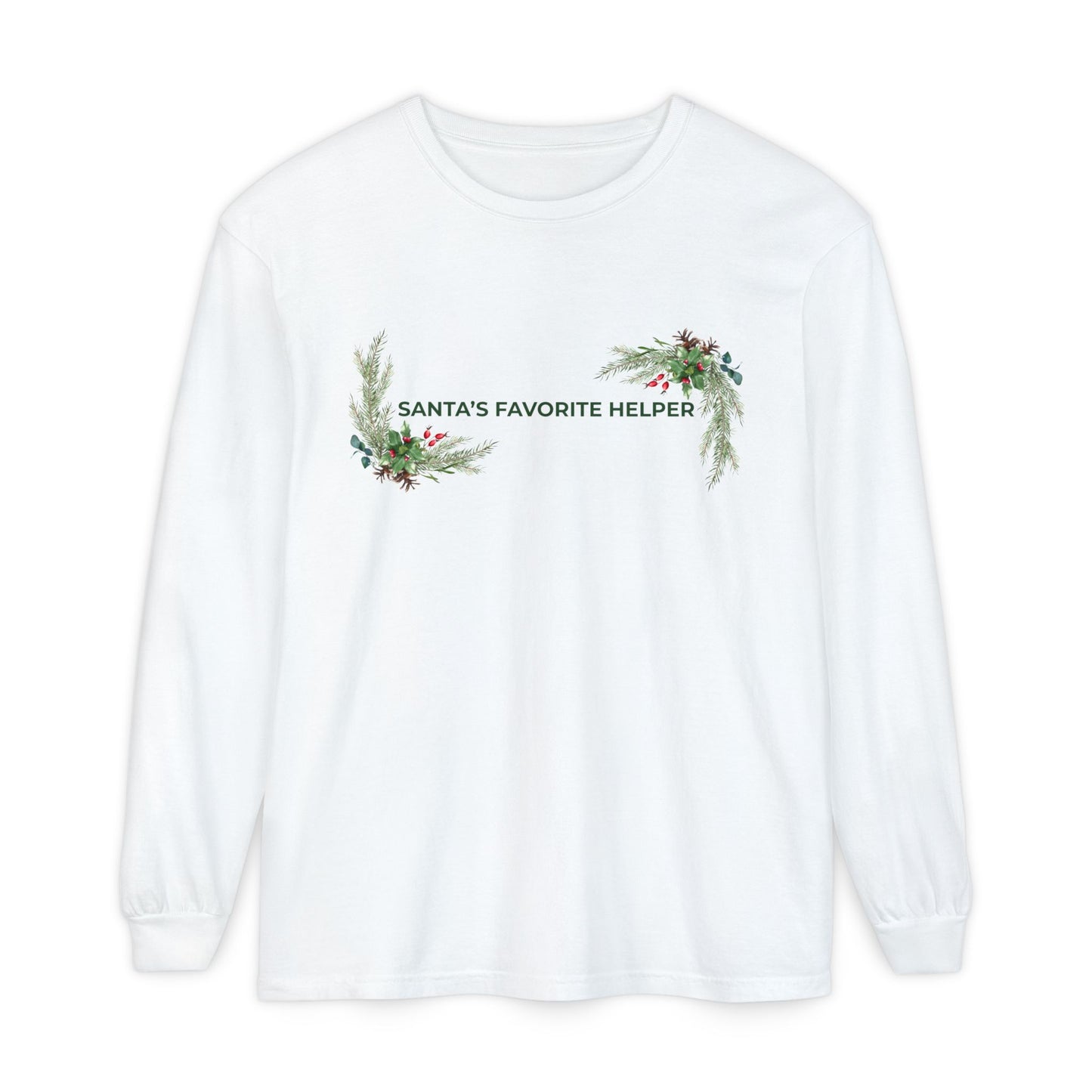 Santa’s Favorite Helper Long Sleeve Tee — Holiday Christmas Kids & Family Shirt