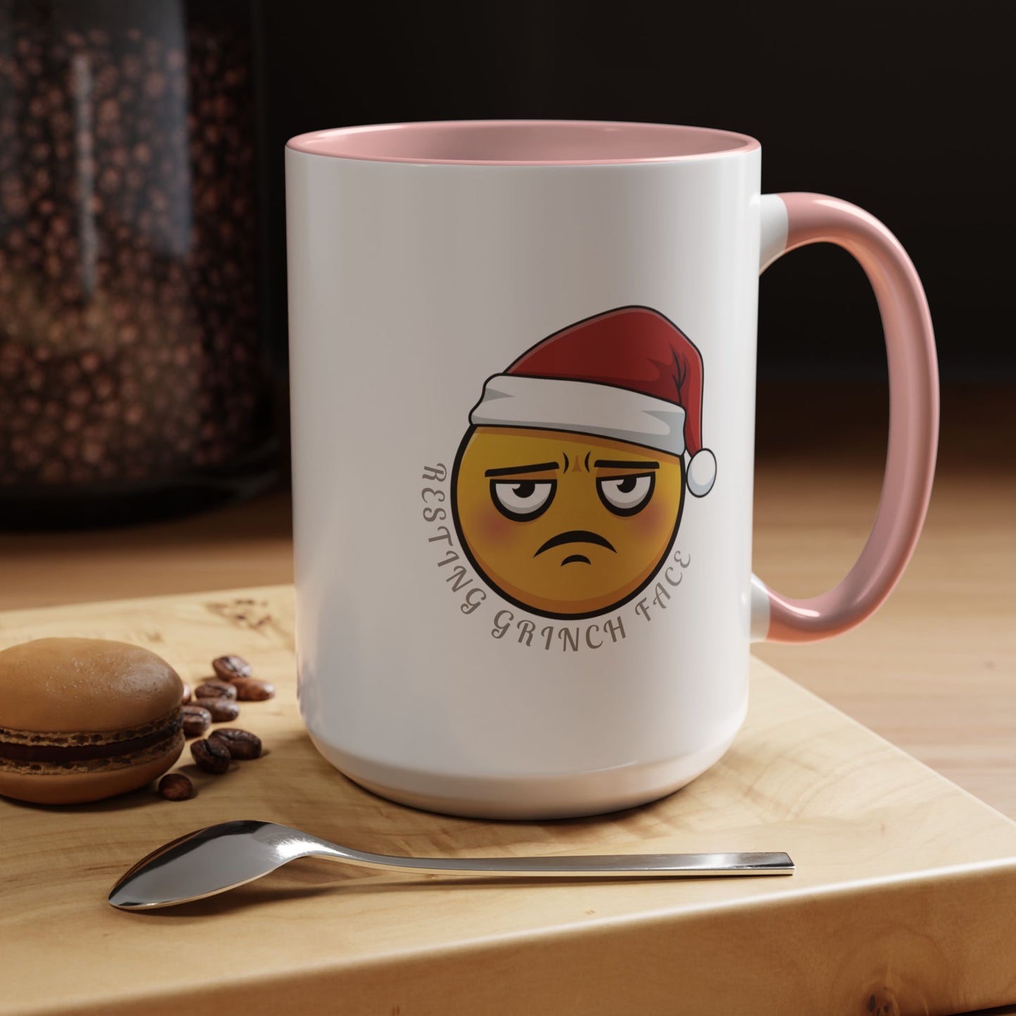 Grinch Face Accent Coffee Mug — Funny Santa Emoji Holiday Coffee Cup (11/15 oz)