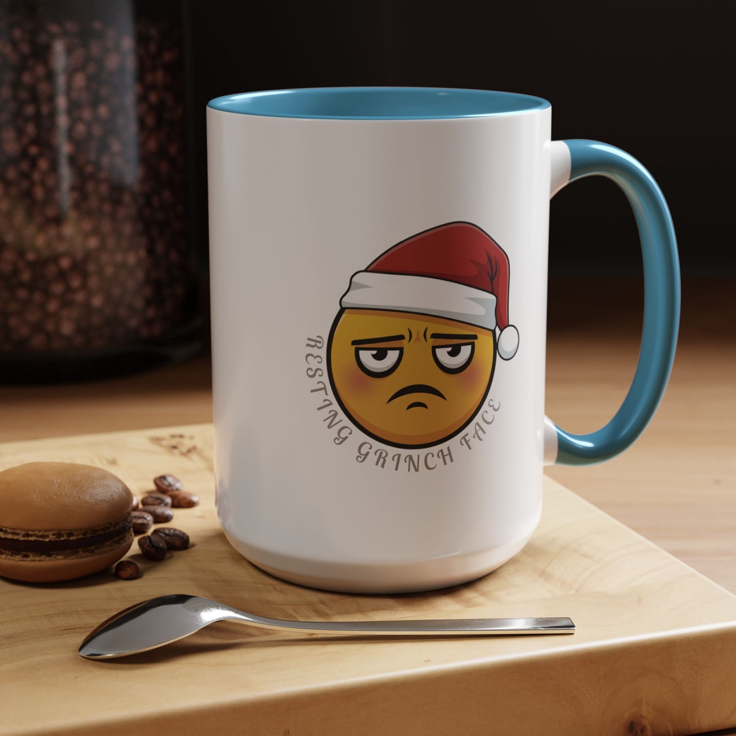 Grinch Face Accent Coffee Mug — Funny Santa Emoji Holiday Coffee Cup (11/15 oz)