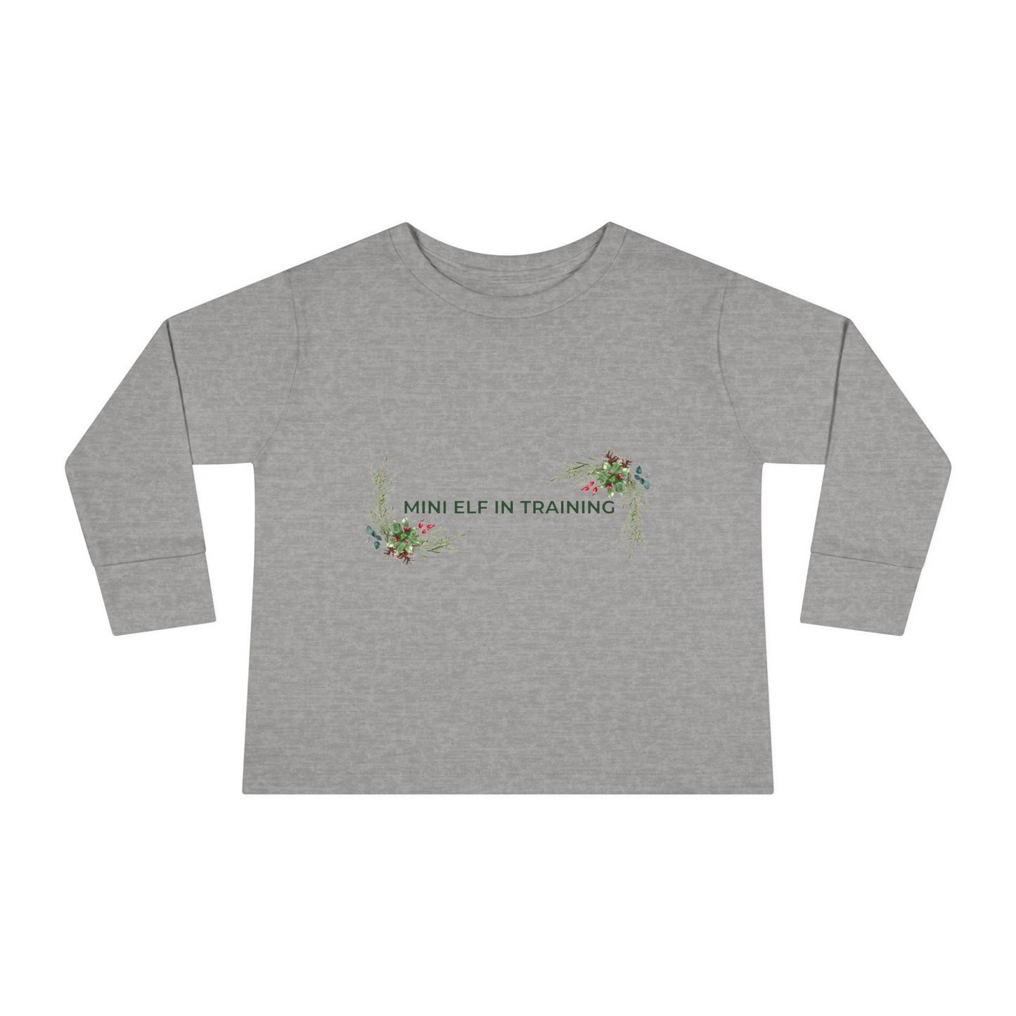 Toddler Long Sleeve Tee — "Mini Elf In Training" Holiday Floral Baby Shirt