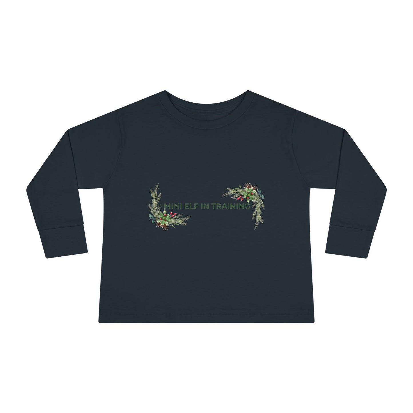Toddler Long Sleeve Tee — "Mini Elf In Training" Holiday Floral Baby Shirt
