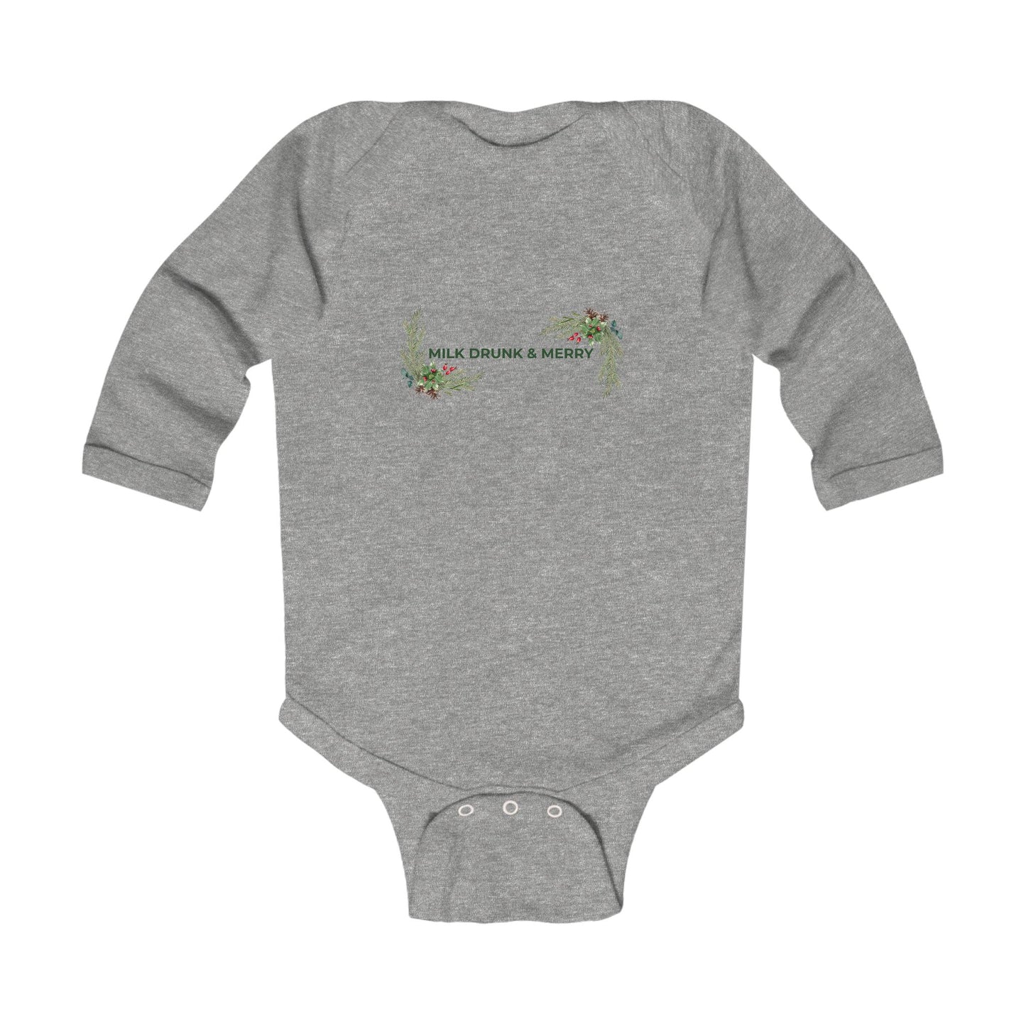 Infant Bodysuit — "Milk Drunk & Merry" Holiday Floral Baby Onesie
