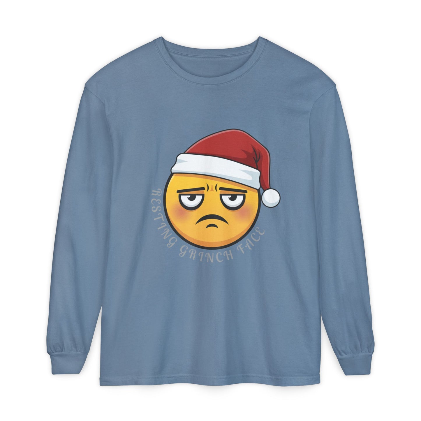Grinch Face Santa Emoji Long Sleeve Tee — "Resting Grinch Face" Holiday Shirt