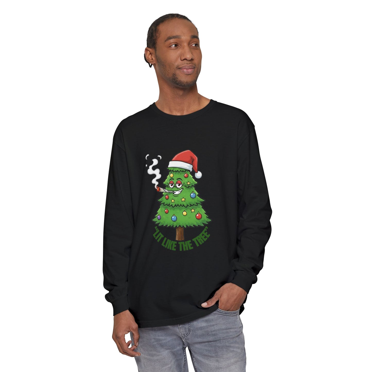 Funny 'Lit Like The Tree' Christmas Tree Long Sleeve Tee