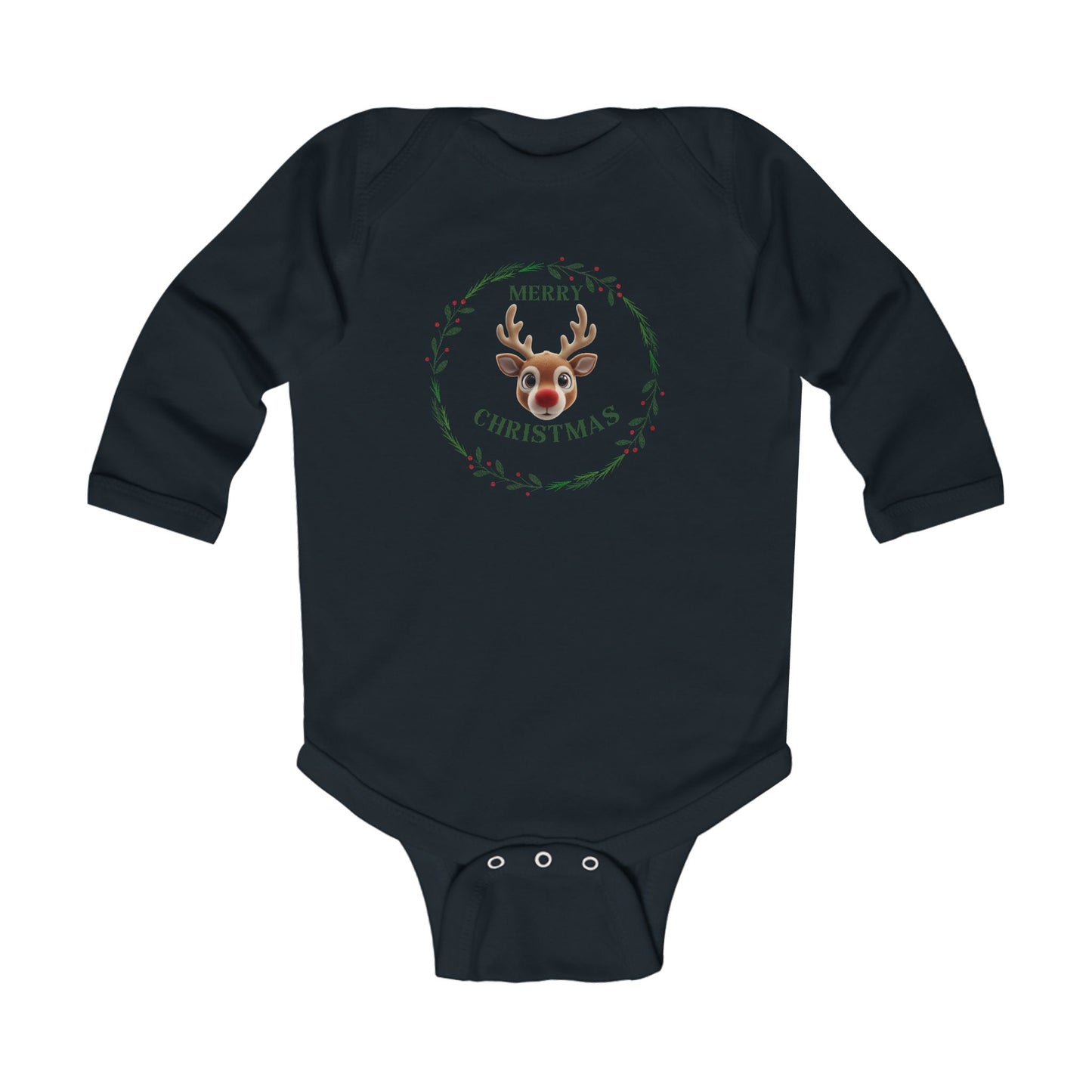 Merry Christmas Reindeer Infant Long Sleeve Bodysuit