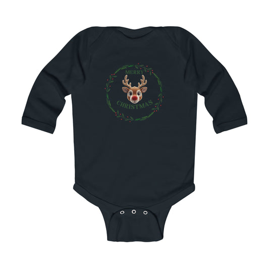 Merry Christmas Reindeer Infant Long Sleeve Bodysuit