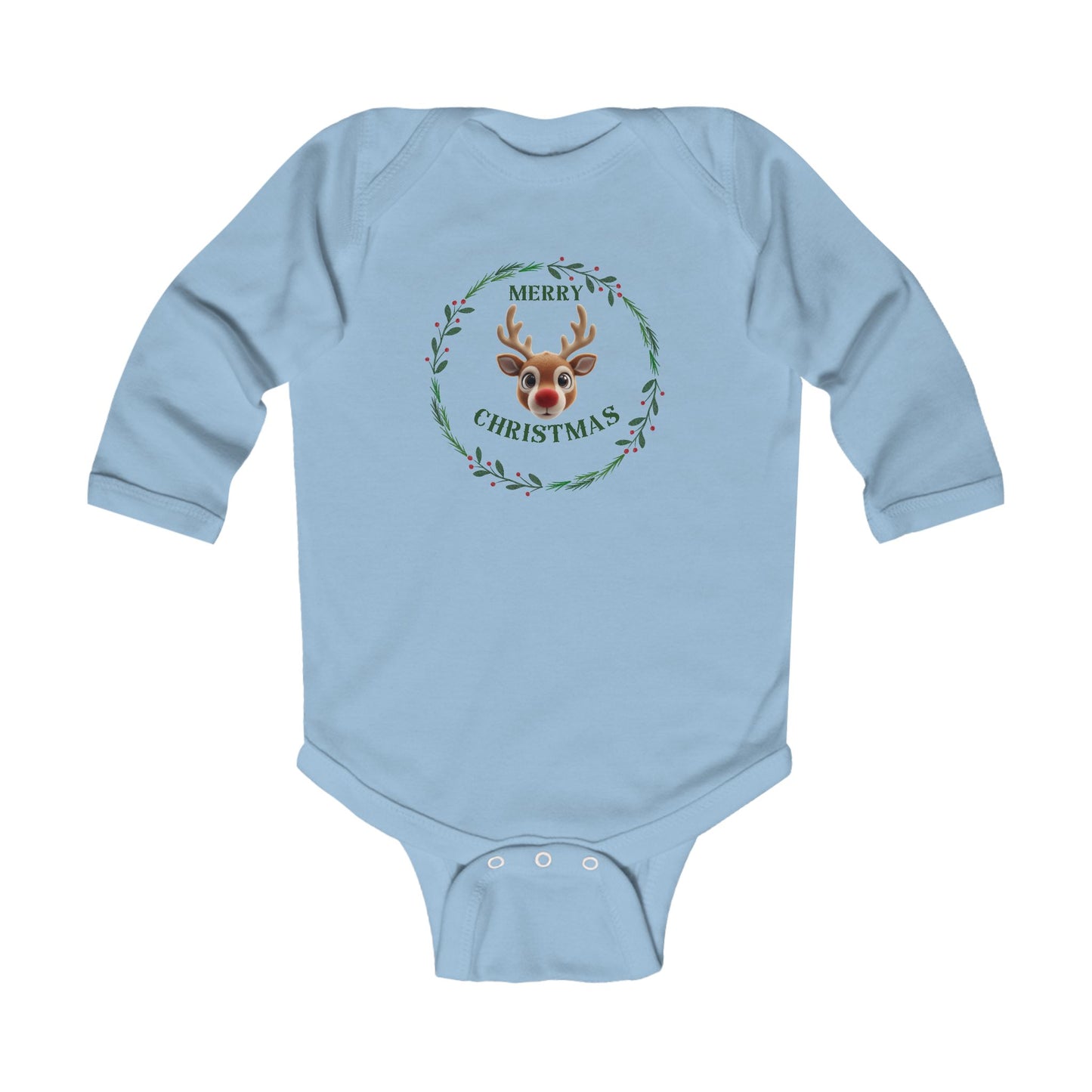 Merry Christmas Reindeer Infant Long Sleeve Bodysuit