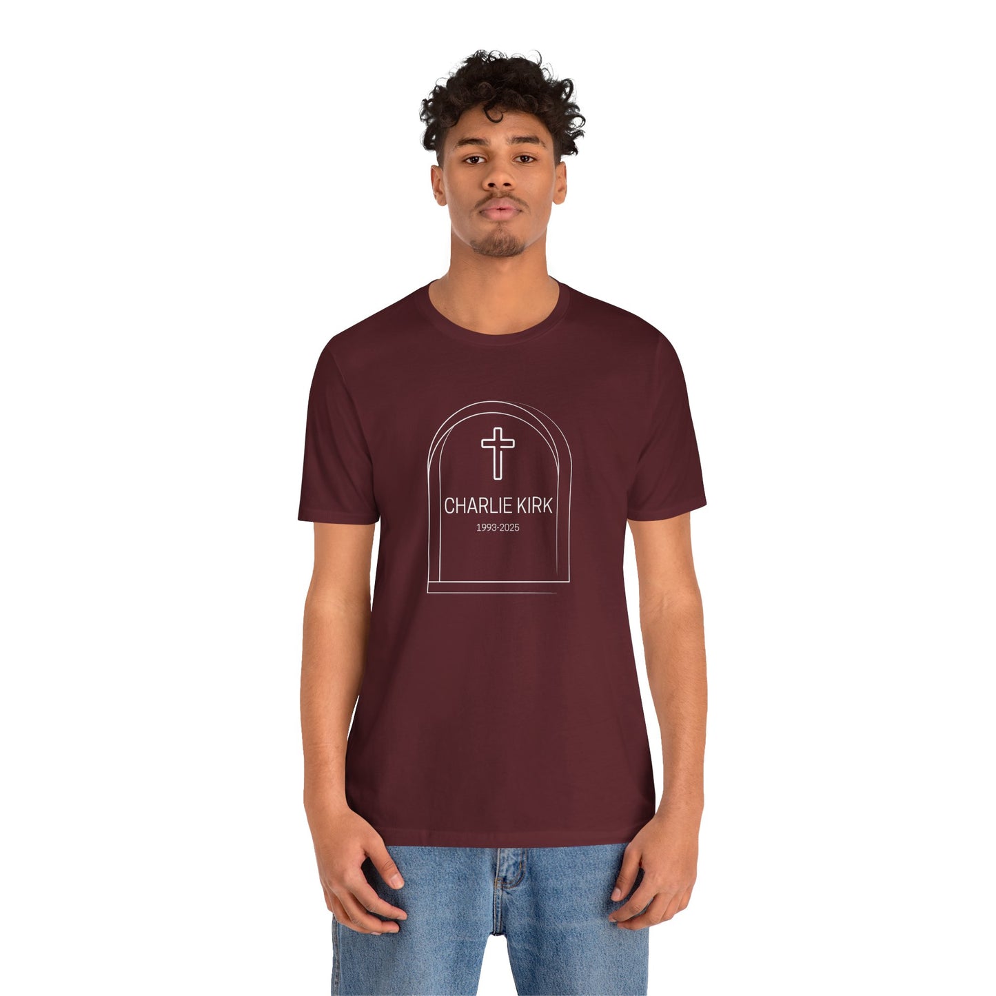 Charlie Kirk, Christian Faith Unisex Tee, Graveyard Cross Shirt, Religious Casual Wear, Inspirational Gift, Church Event Tee