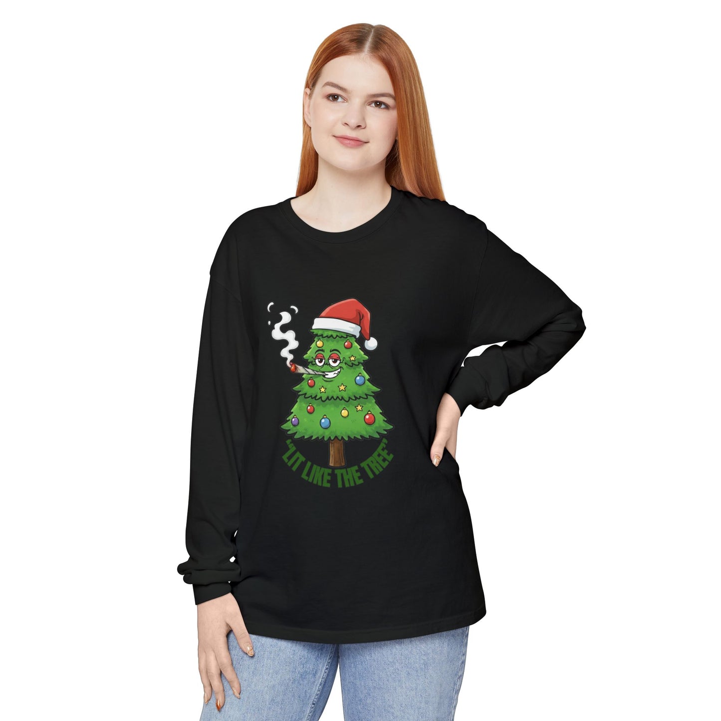 Funny 'Lit Like The Tree' Christmas Tree Long Sleeve Tee