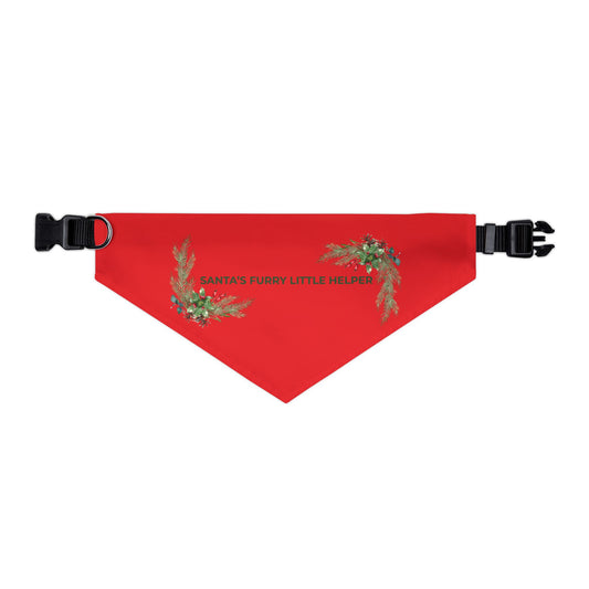 Pet Bandana — "Santa's Furry Little Helper" Red Holiday Collar Bandana for Dogs & Cats