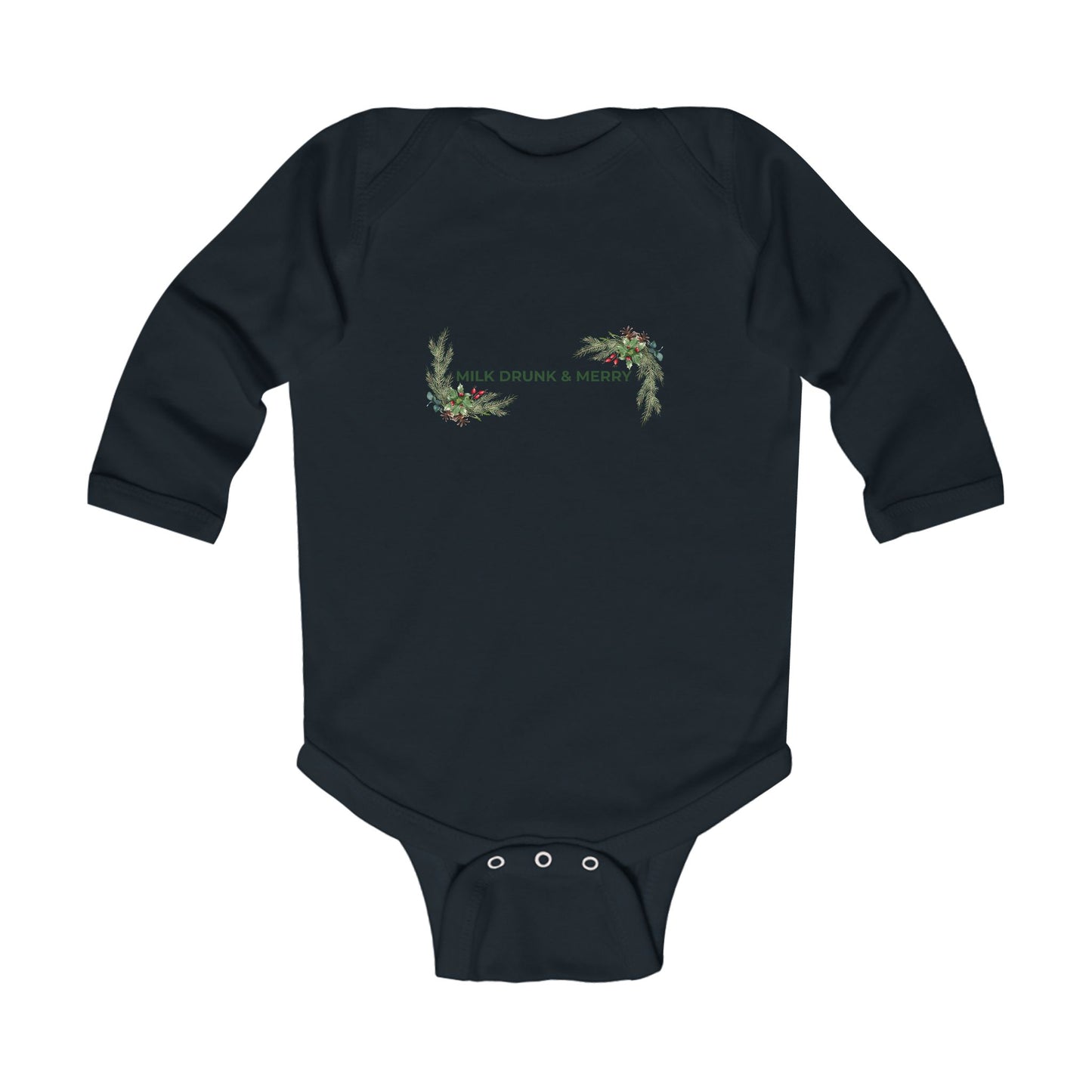 Infant Bodysuit — "Milk Drunk & Merry" Holiday Floral Baby Onesie