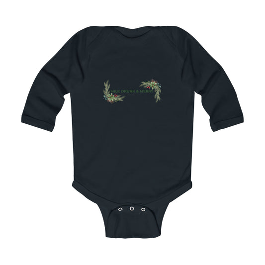 Infant Bodysuit — "Milk Drunk & Merry" Holiday Floral Baby Onesie