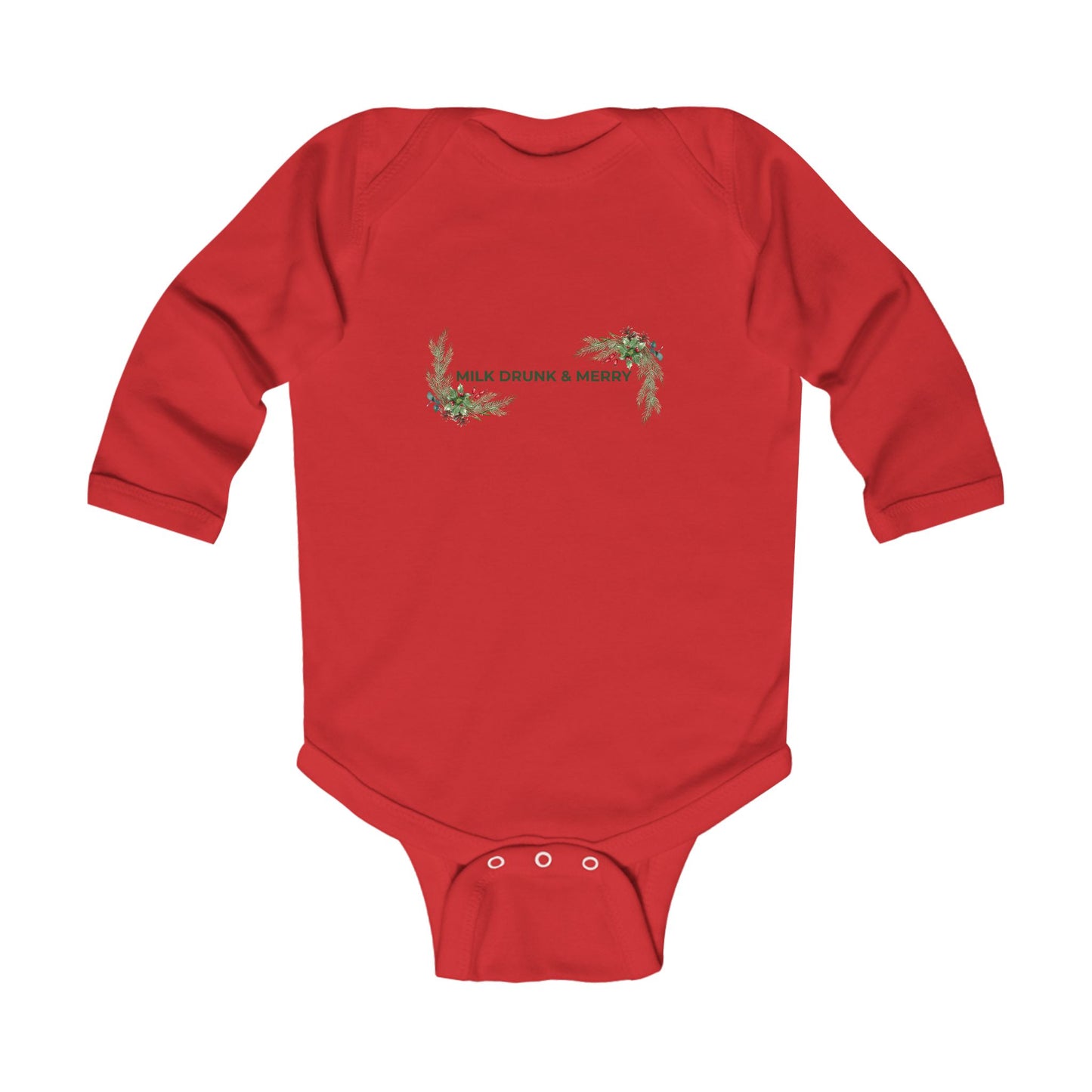Infant Bodysuit — "Milk Drunk & Merry" Holiday Floral Baby Onesie