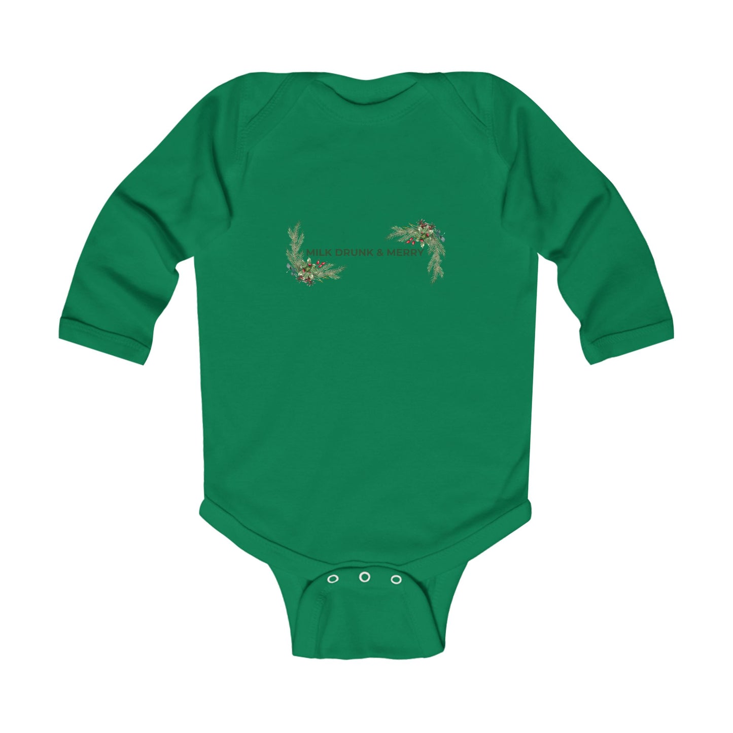 Infant Bodysuit — "Milk Drunk & Merry" Holiday Floral Baby Onesie