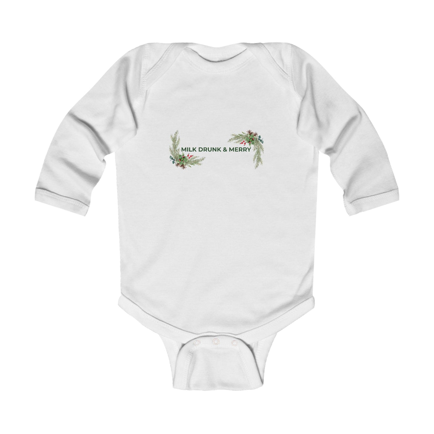 Infant Bodysuit — "Milk Drunk & Merry" Holiday Floral Baby Onesie