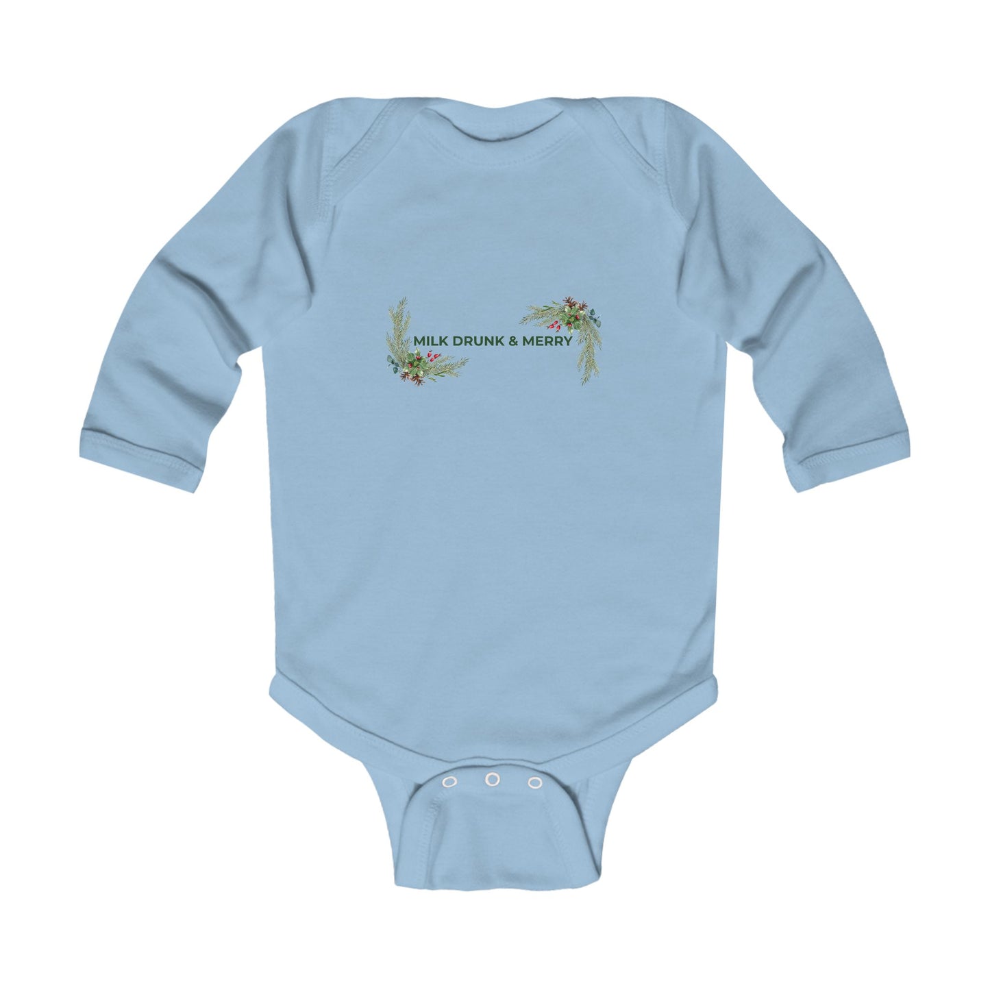 Infant Bodysuit — "Milk Drunk & Merry" Holiday Floral Baby Onesie