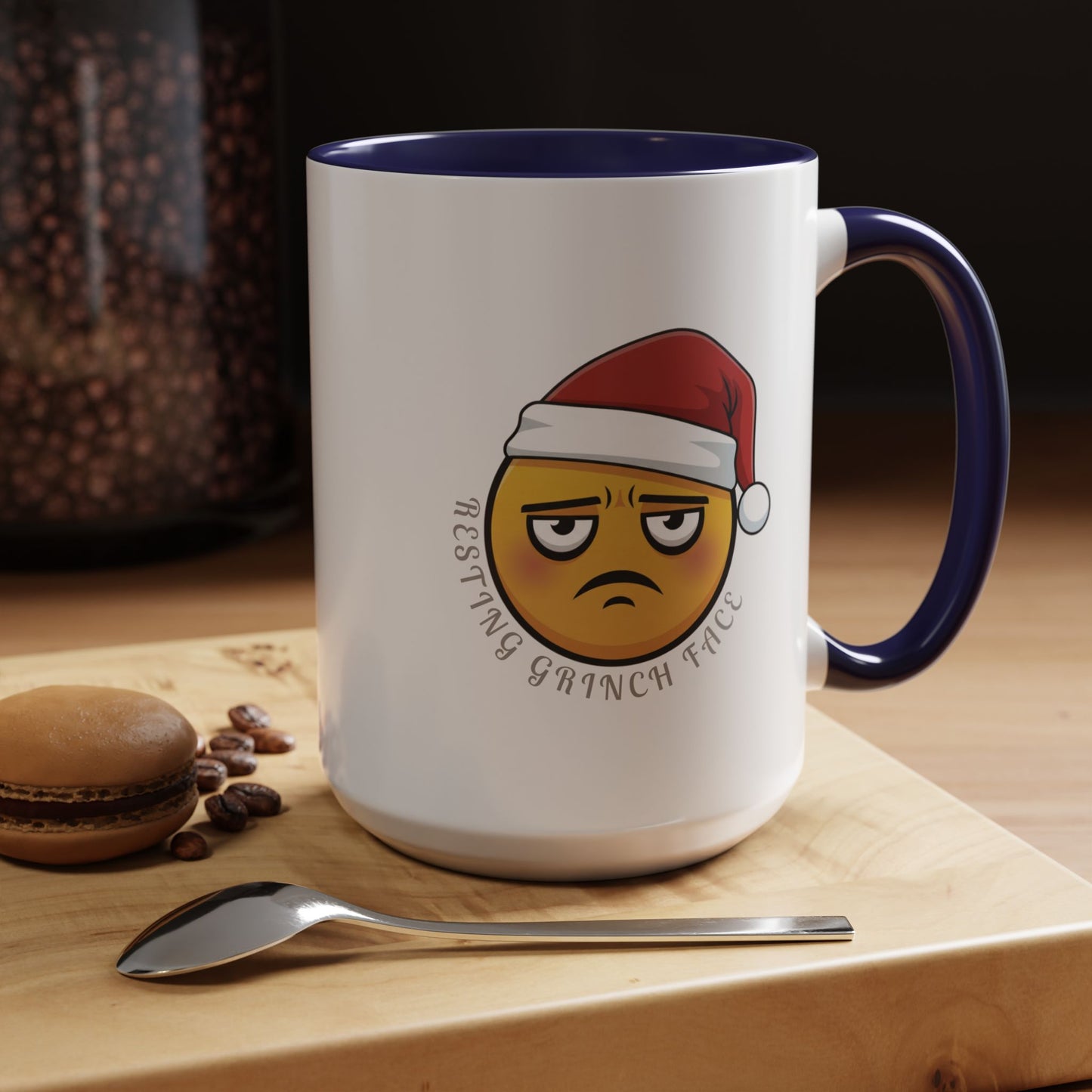 Grinch Face Accent Coffee Mug — Funny Santa Emoji Holiday Coffee Cup (11/15 oz)