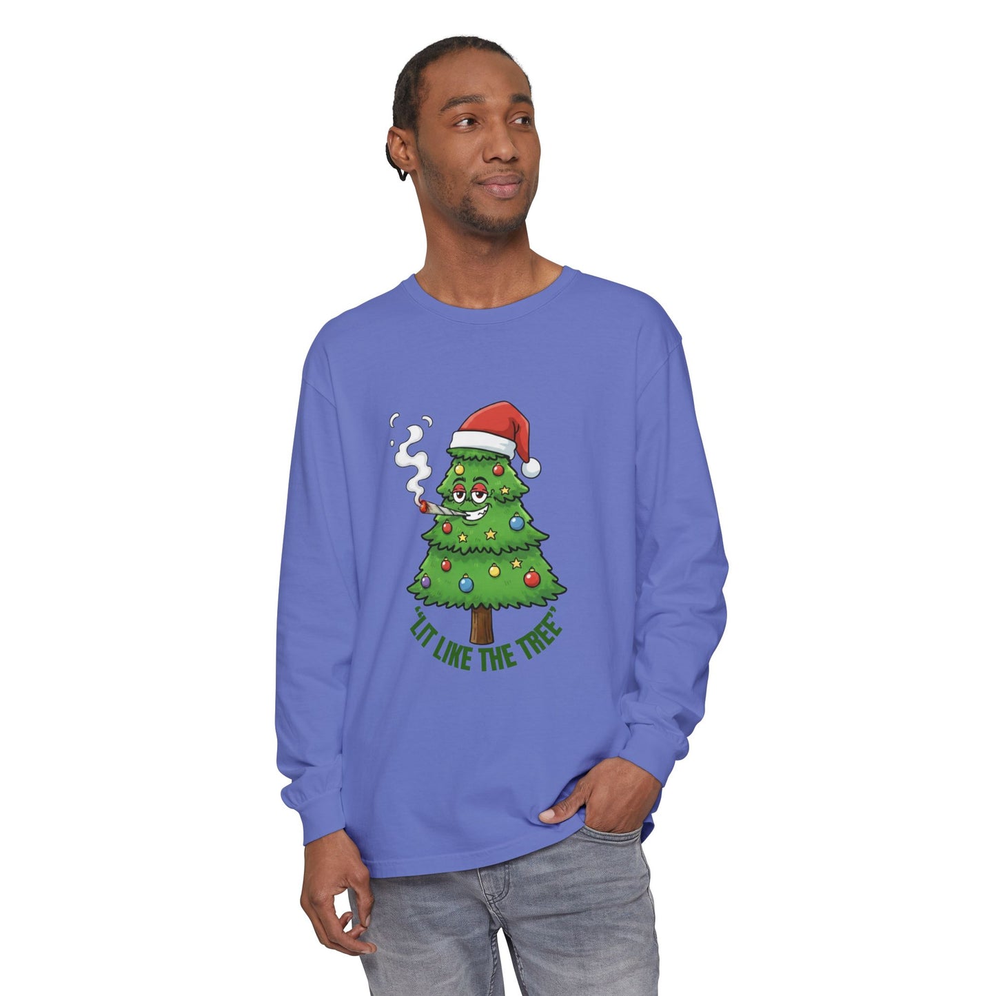 Funny 'Lit Like The Tree' Christmas Tree Long Sleeve Tee
