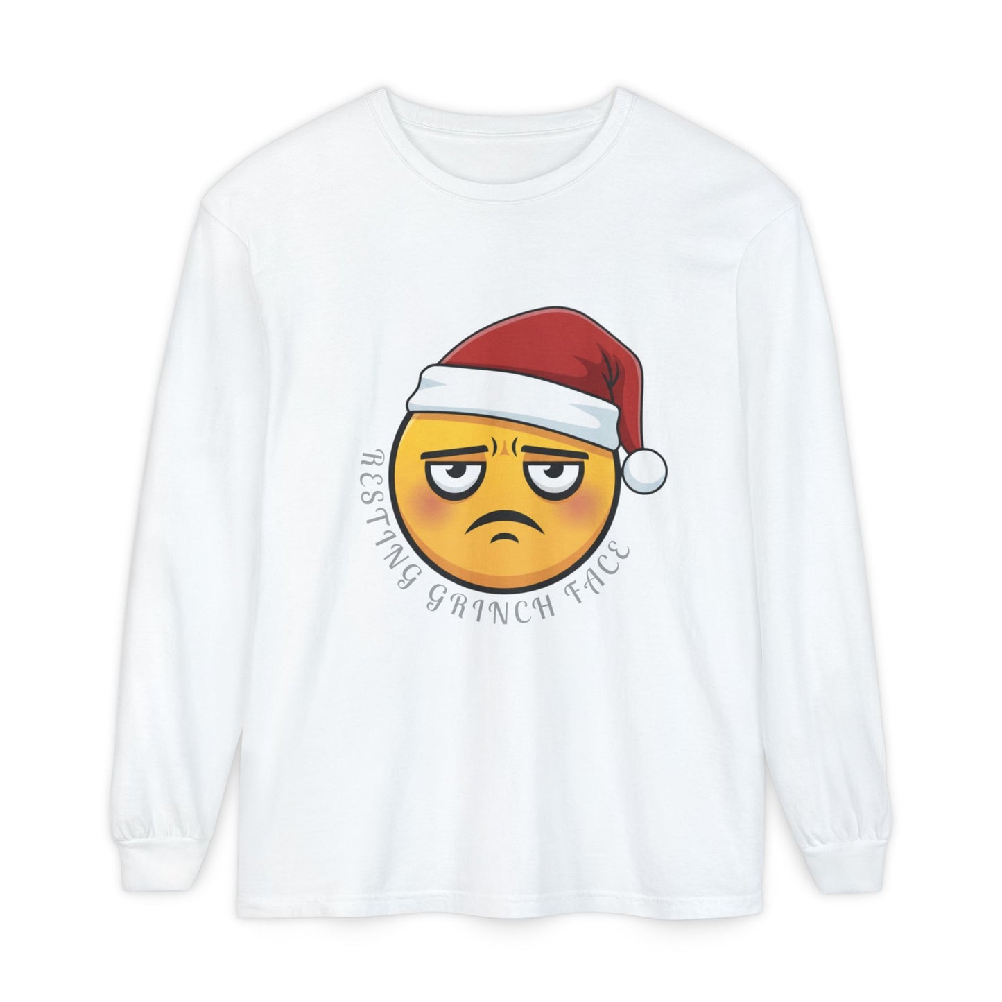 Grinch Face Santa Emoji Long Sleeve Tee — "Resting Grinch Face" Holiday Shirt