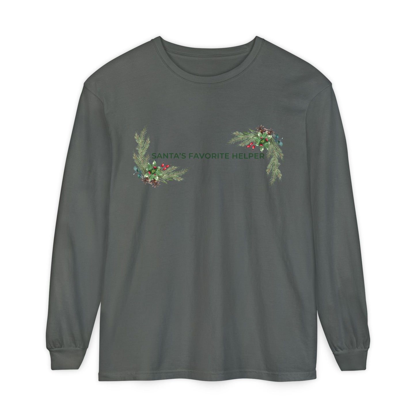Santa’s Favorite Helper Long Sleeve Tee — Holiday Christmas Kids & Family Shirt