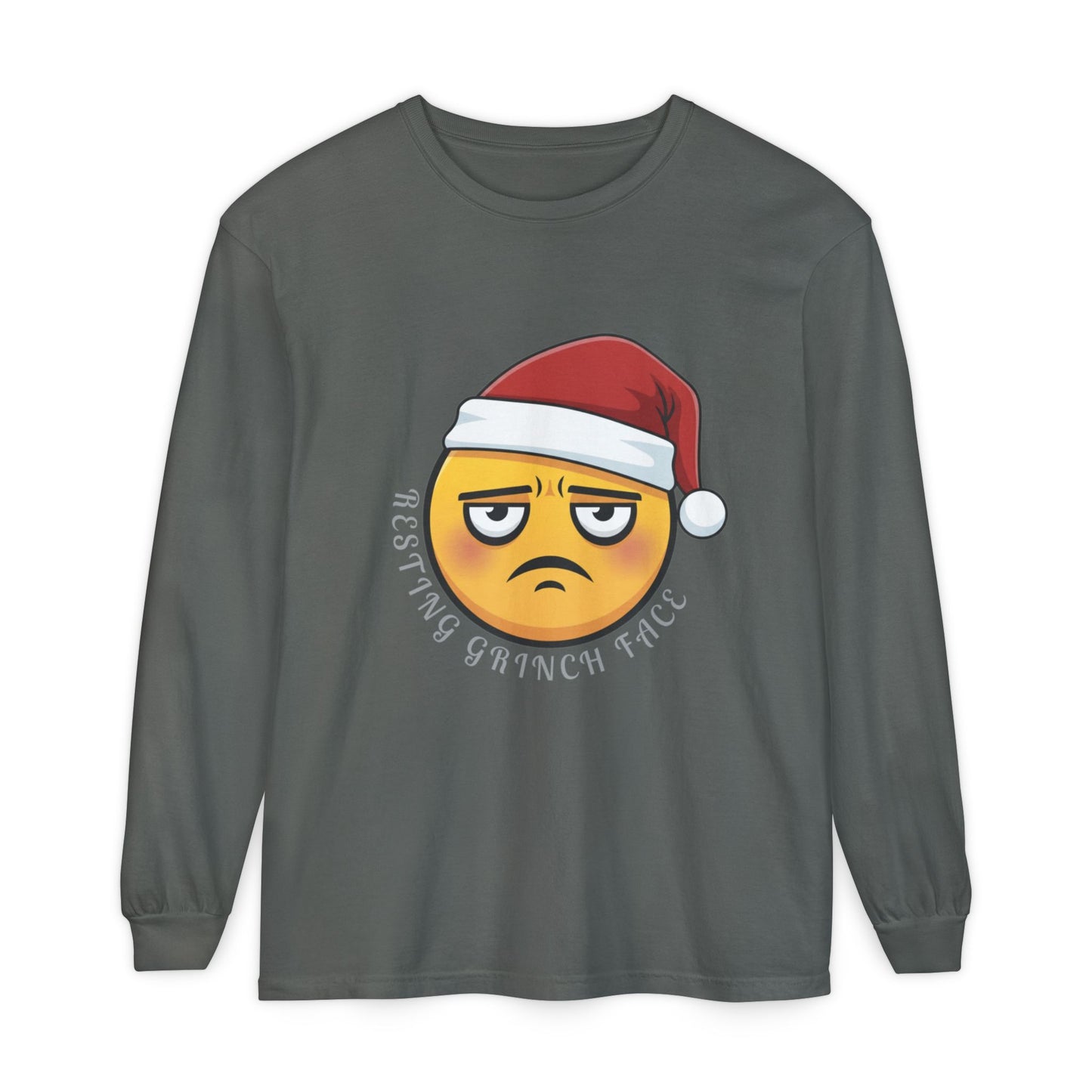 Grinch Face Santa Emoji Long Sleeve Tee — "Resting Grinch Face" Holiday Shirt